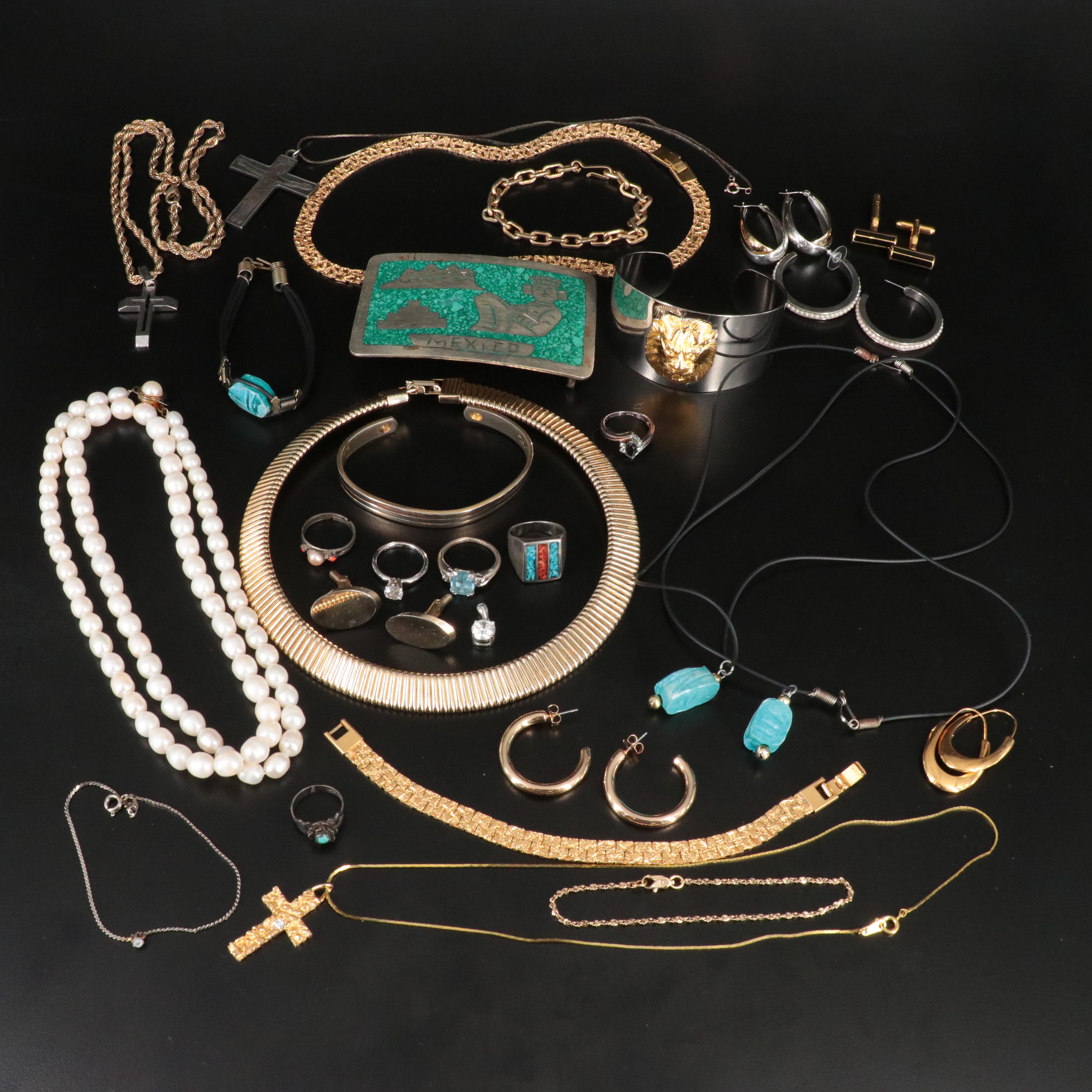 Costume Jewelry Collection Featuring Faux Pearl and Sapphire