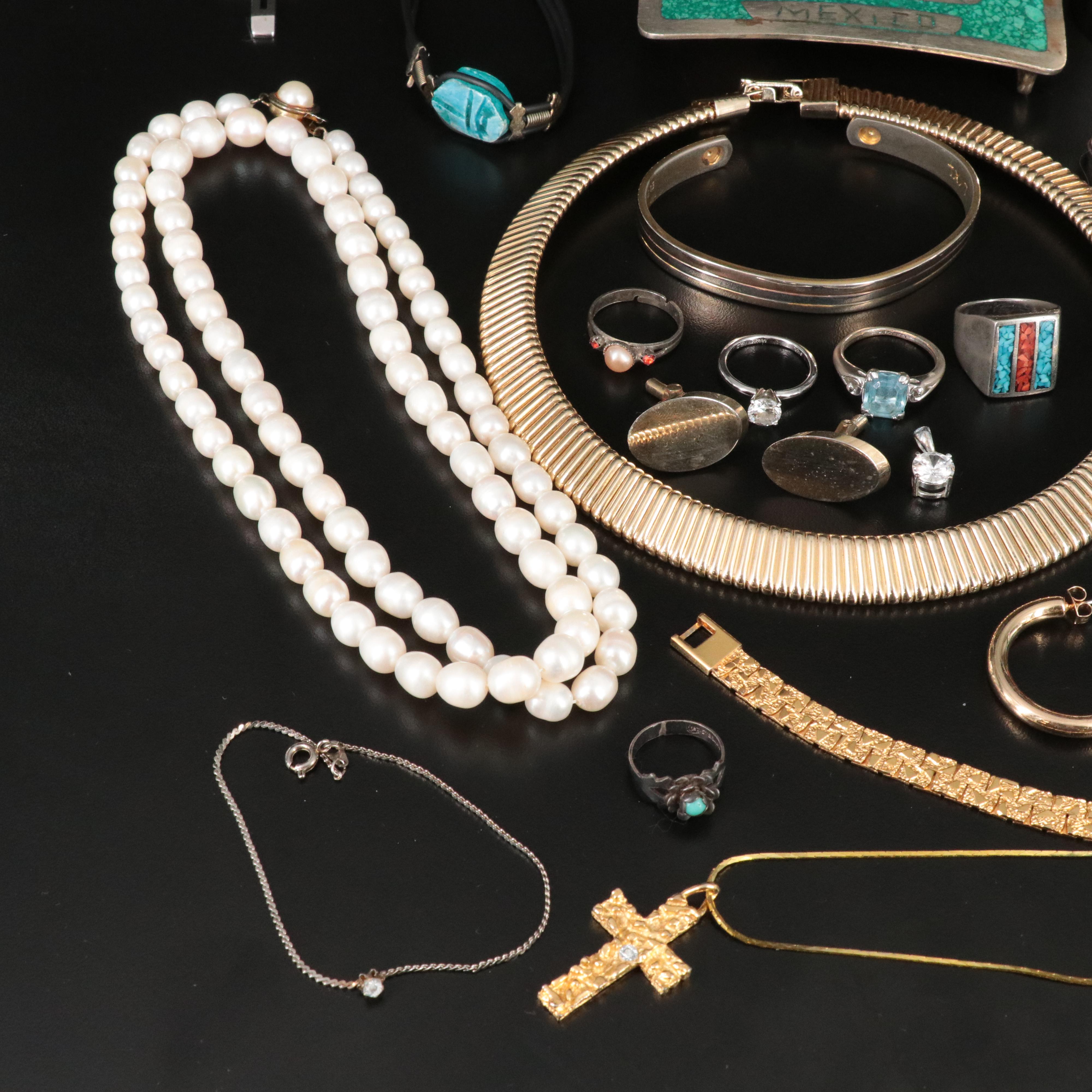 Costume Jewelry Collection Featuring Faux Pearl and Sapphire