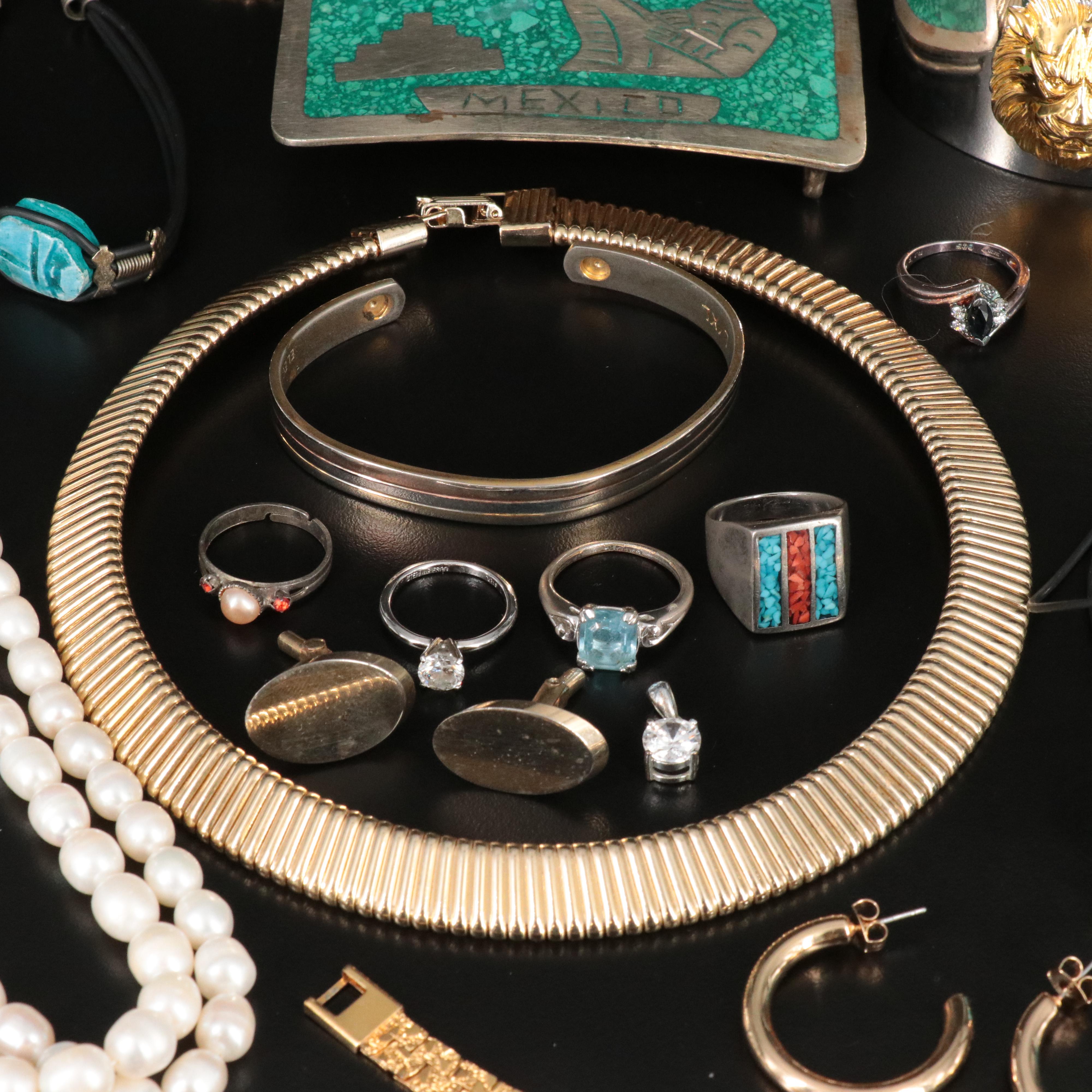 Costume Jewelry Collection Featuring Faux Pearl and Sapphire