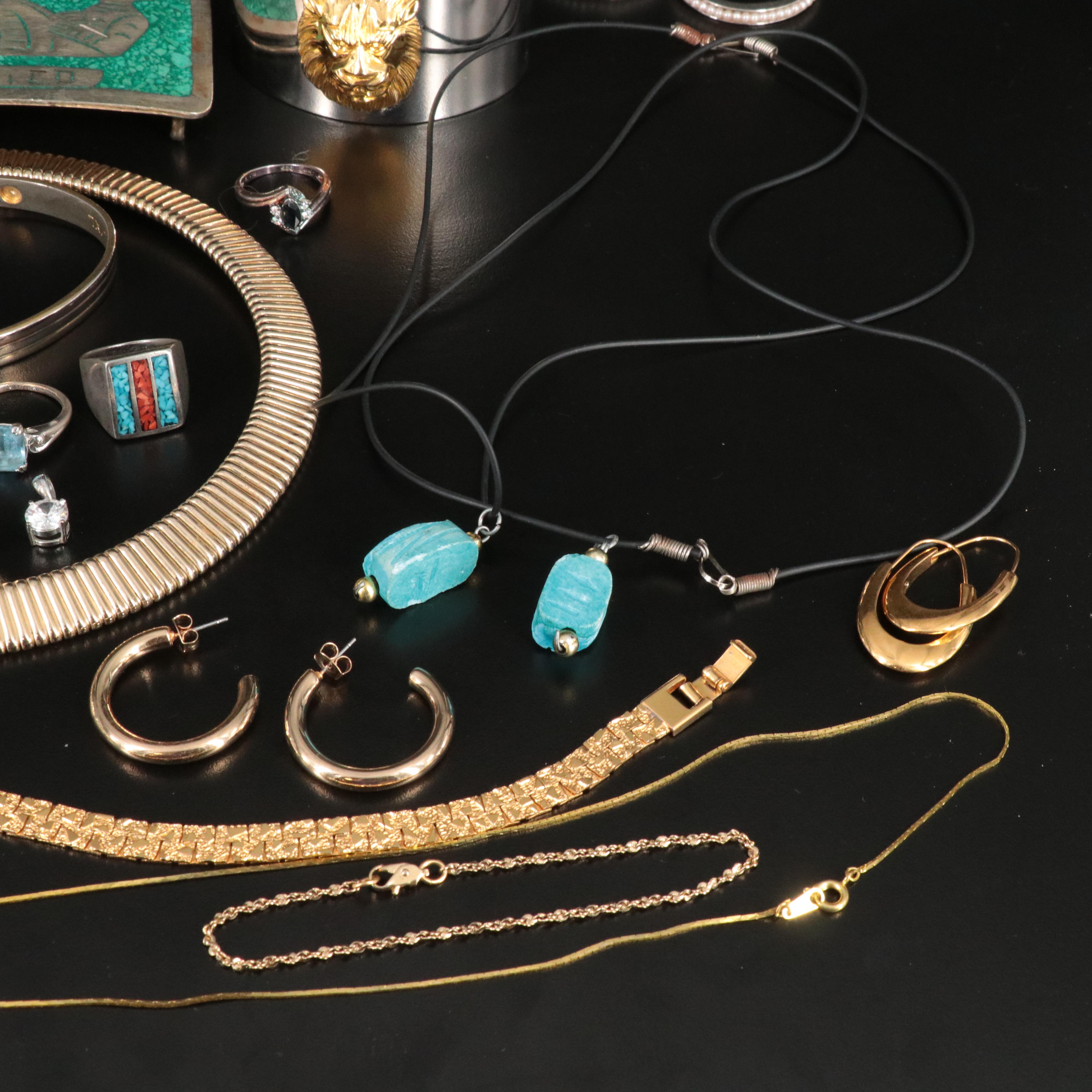 Costume Jewelry Collection Featuring Faux Pearl and Sapphire