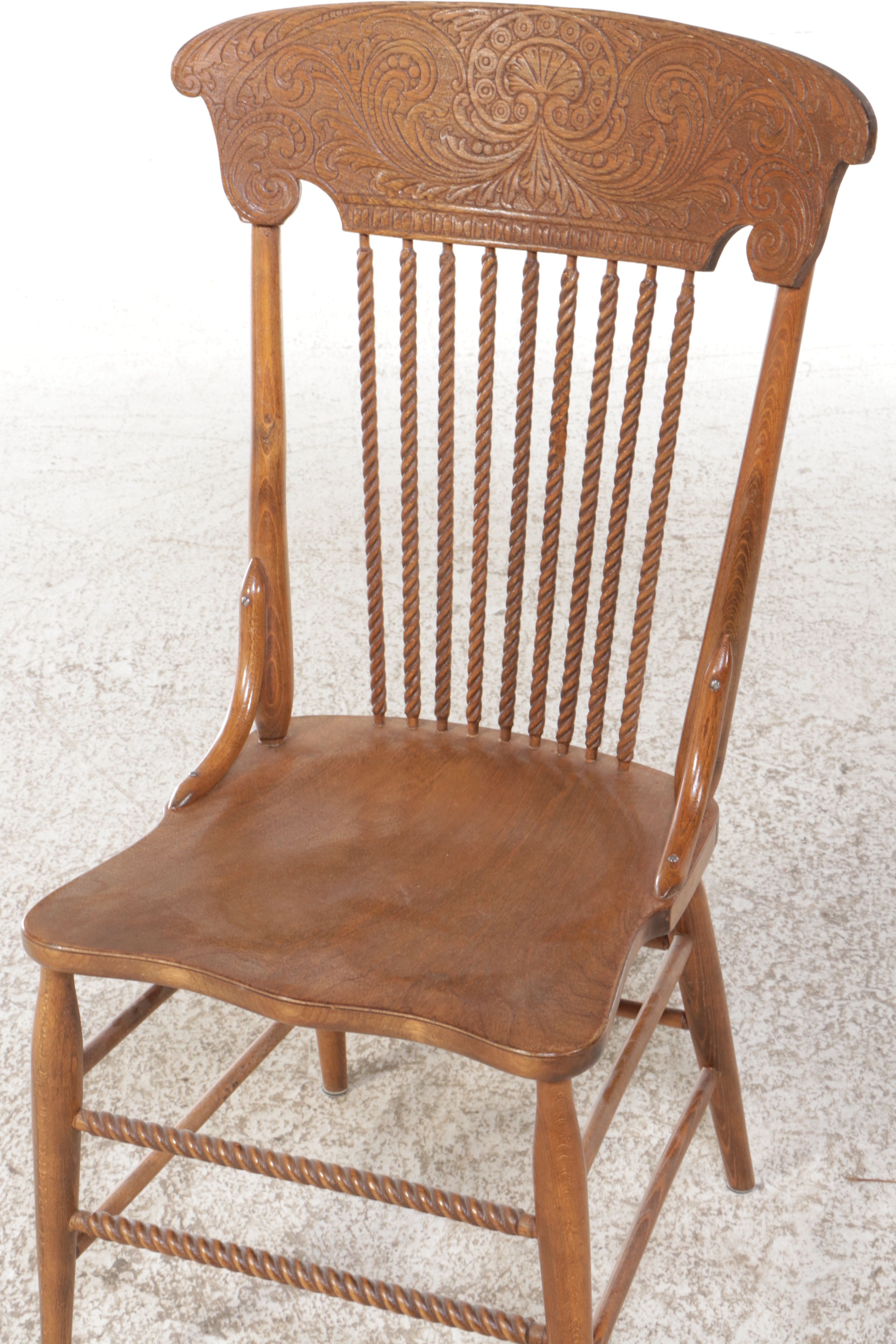 Seven Piece Oak Dining Set with Press Back Chairs