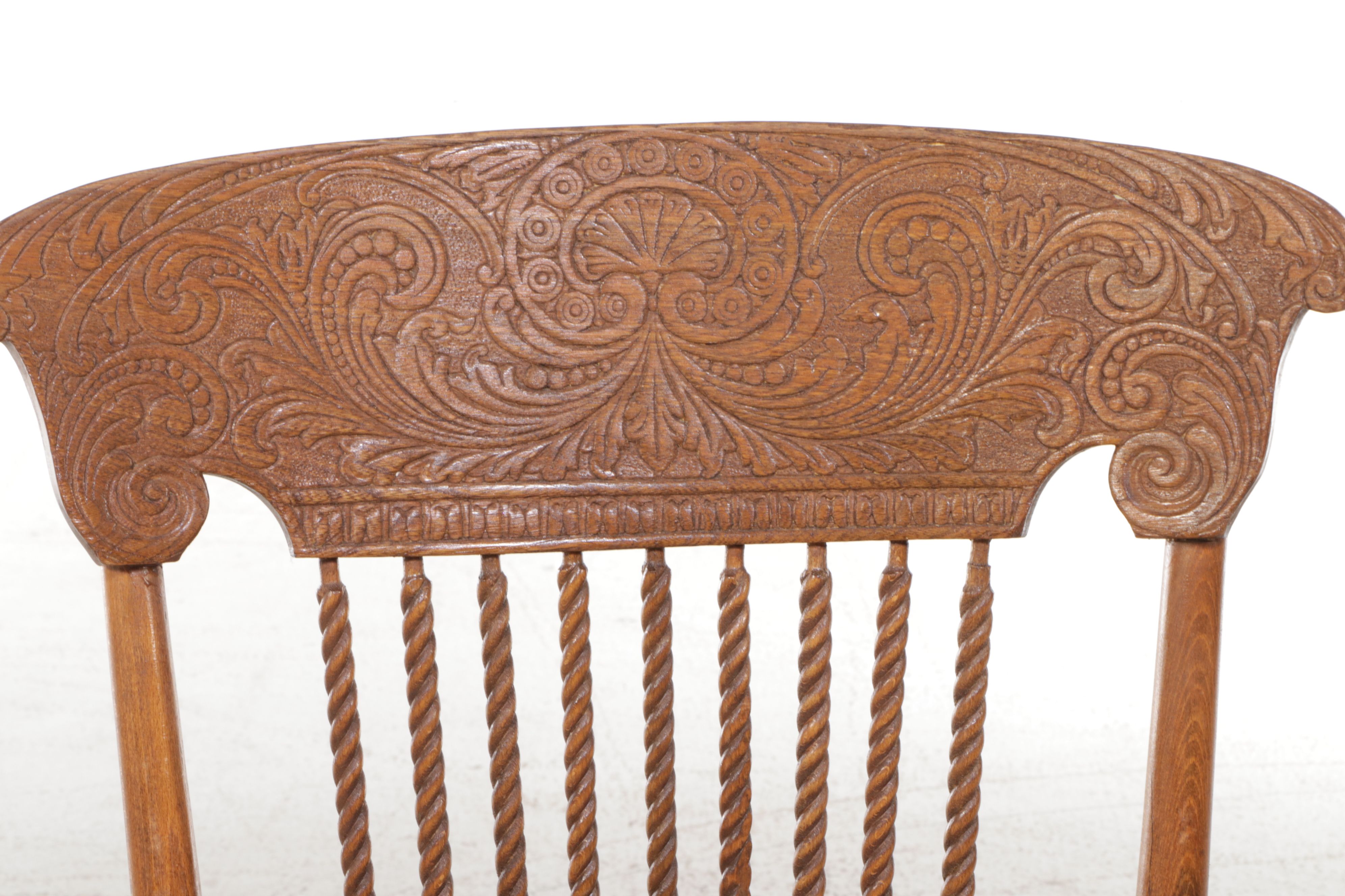 Seven Piece Oak Dining Set with Press Back Chairs