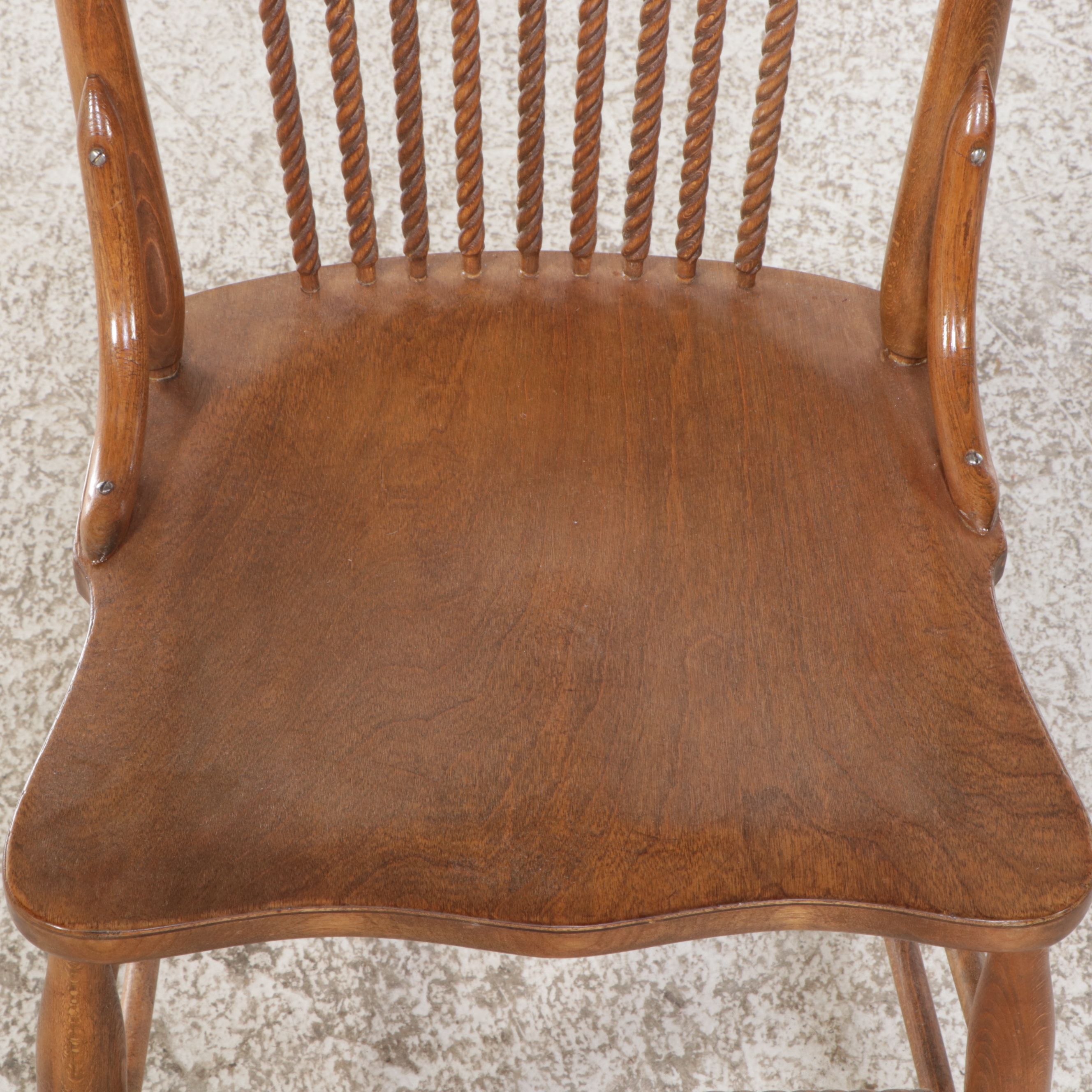 Seven Piece Oak Dining Set with Press Back Chairs