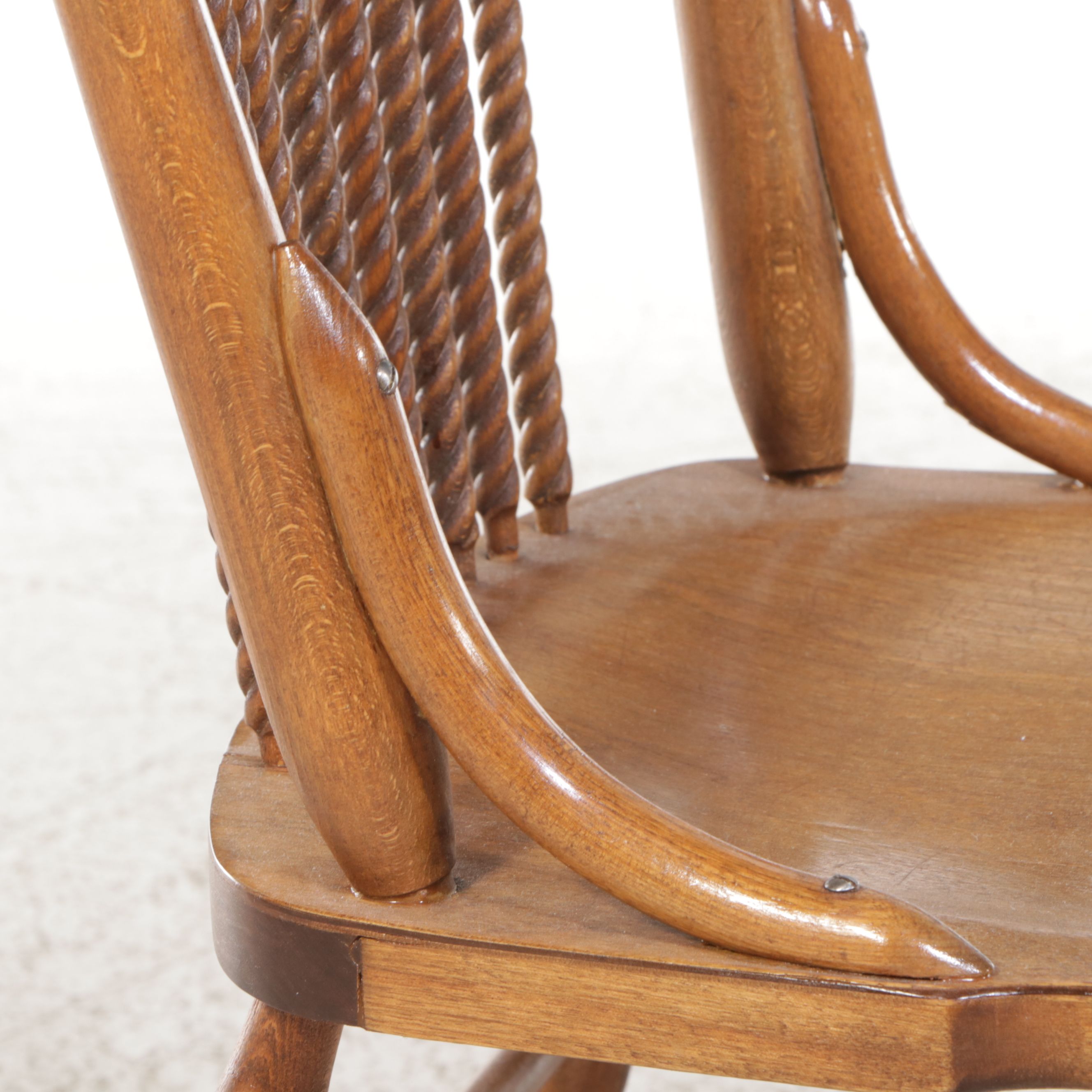 Seven Piece Oak Dining Set with Press Back Chairs