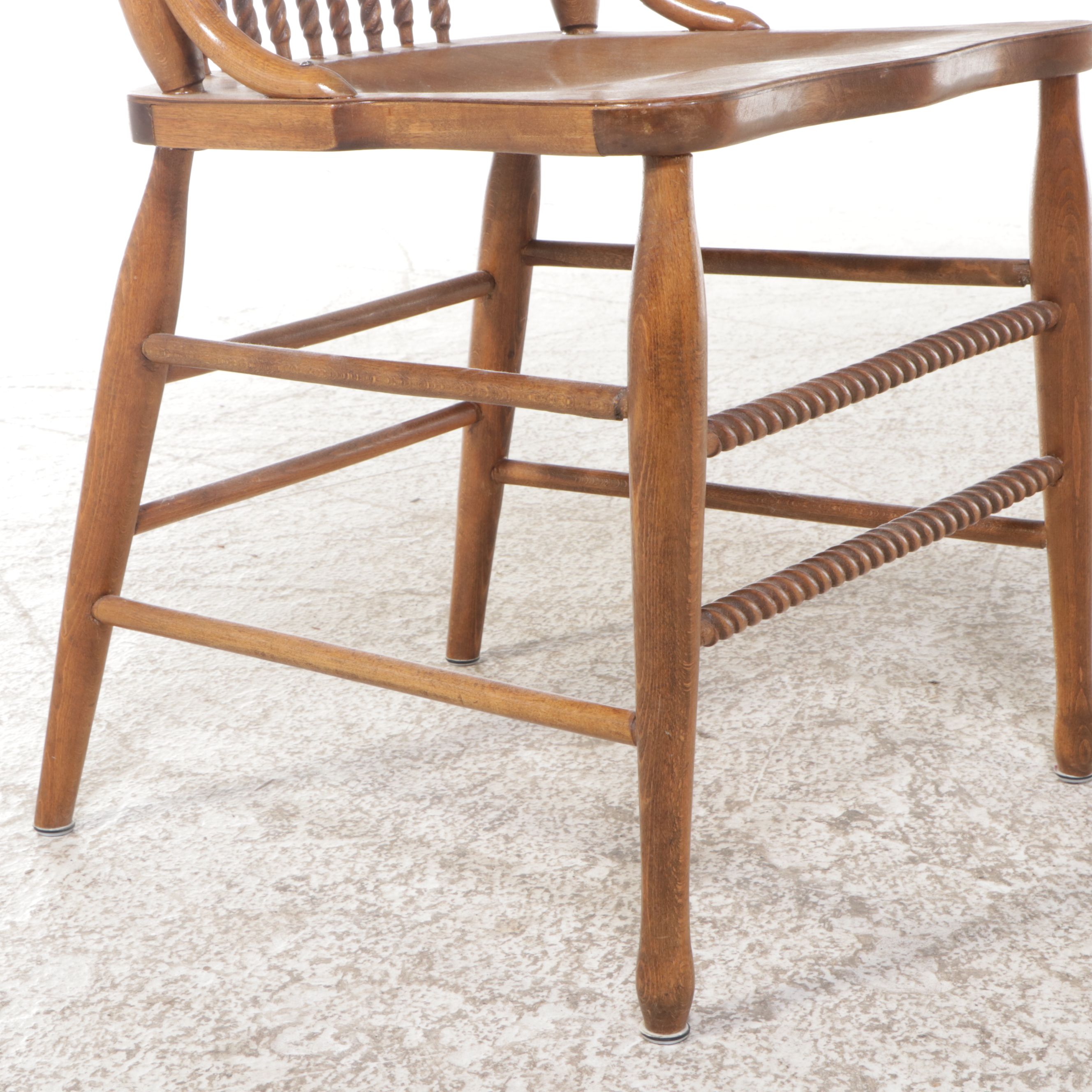 Seven Piece Oak Dining Set with Press Back Chairs