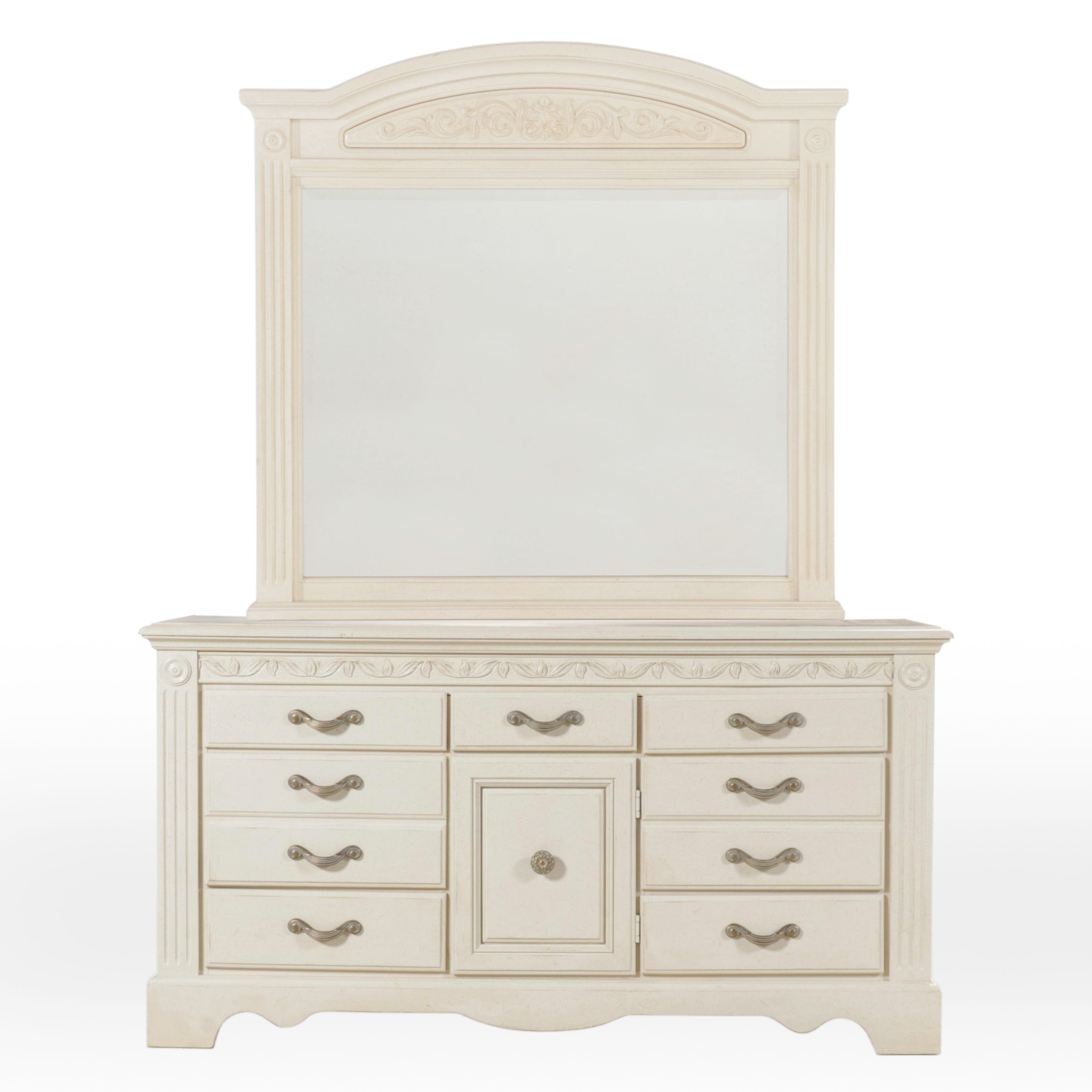 Vaughn Furniture Neoclassical Style White-Painted Dresser and Mirror
