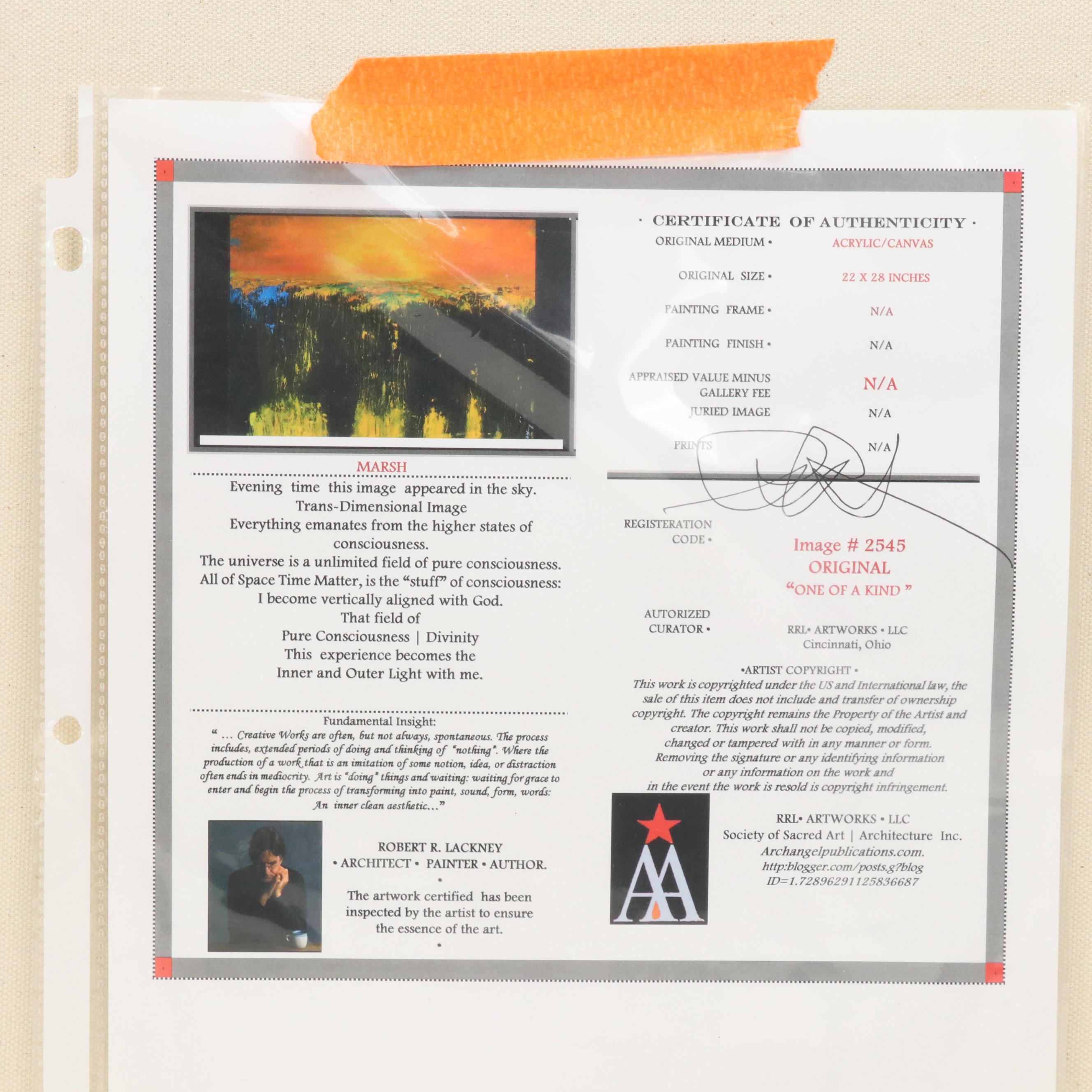 Robert R. Lackney Abstract Landscape Acrylic Painting "Marsh," 21st Century