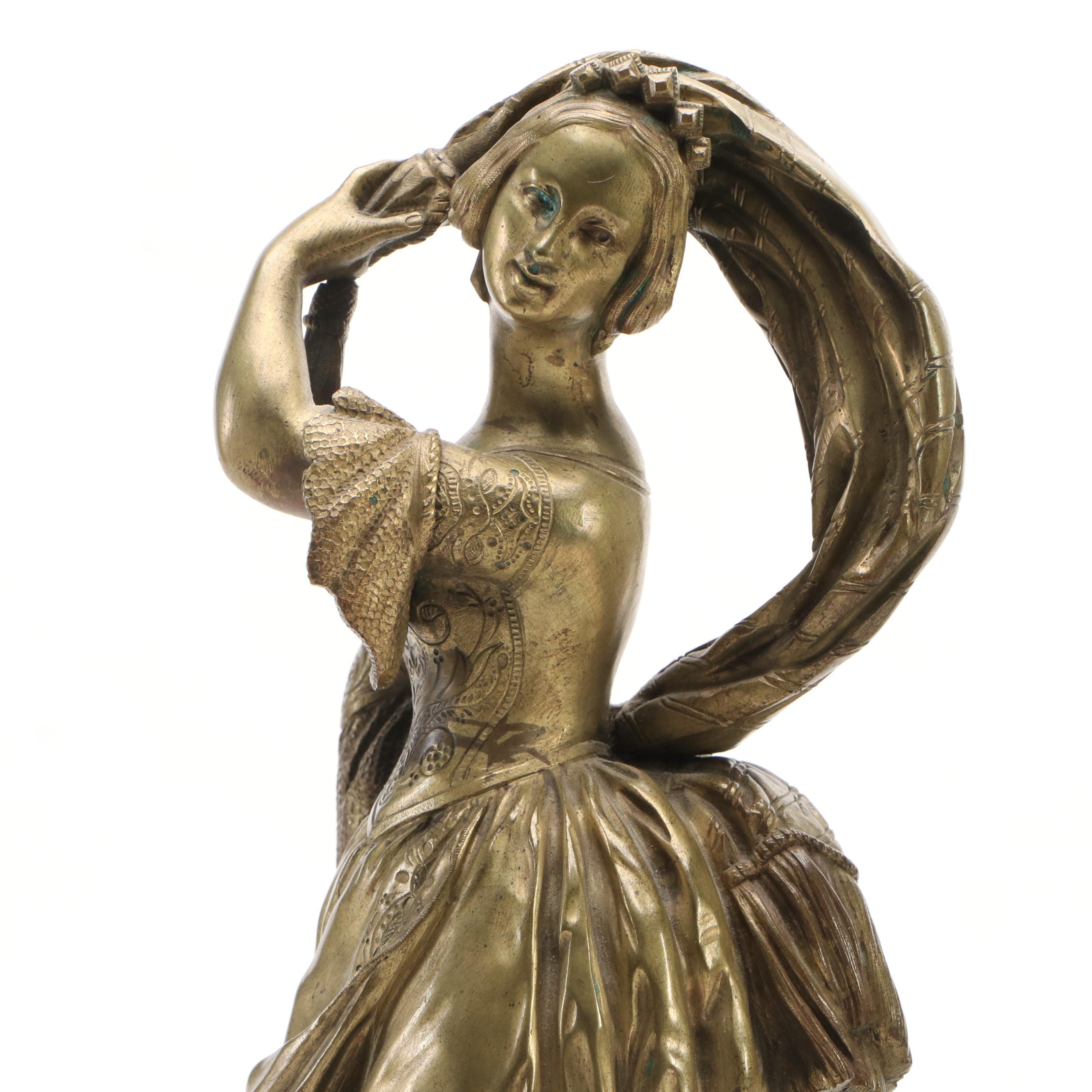 Pair of Cast Brass Dancers on Stone Bases