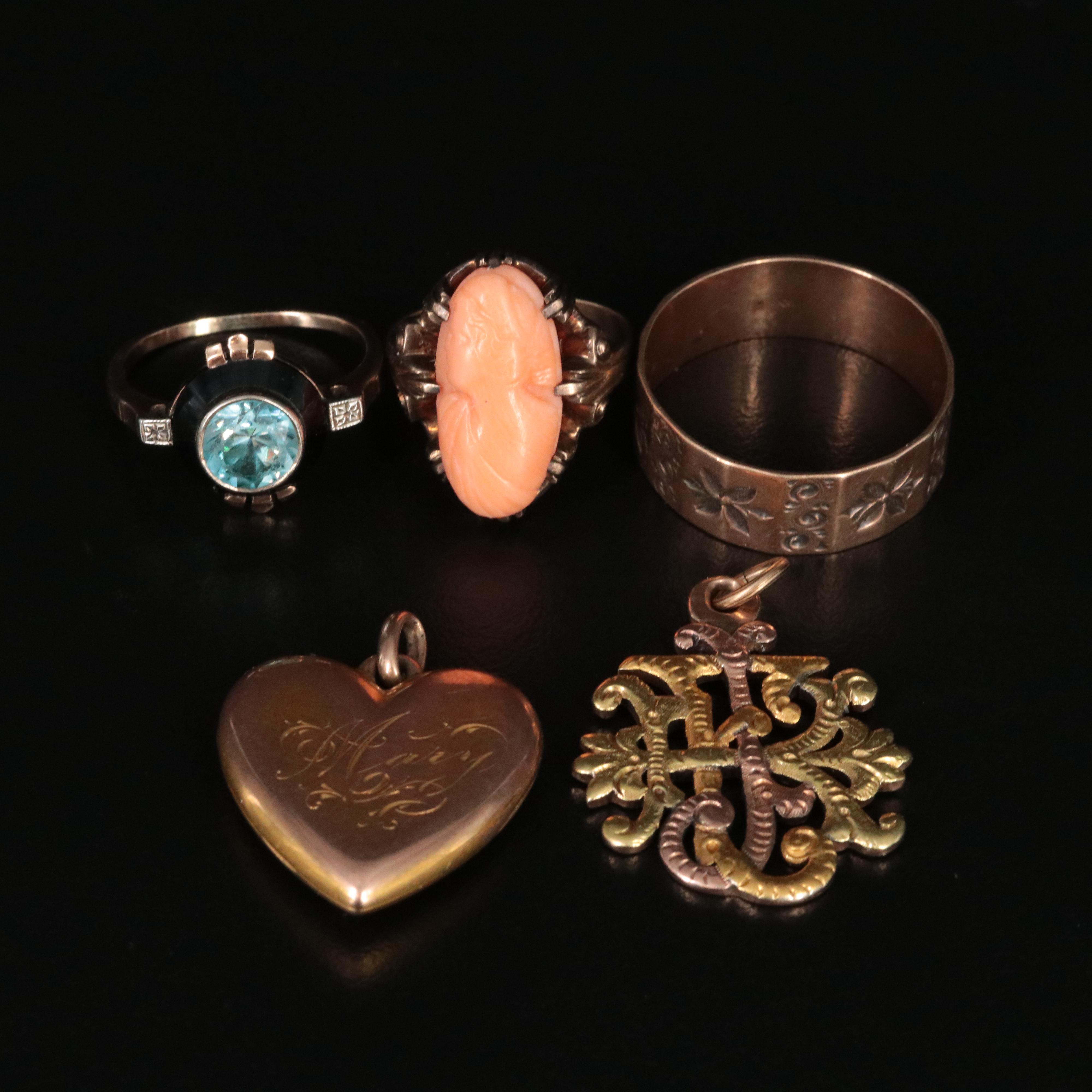 Collection of Antique 9K and 10K Rings and Pendants