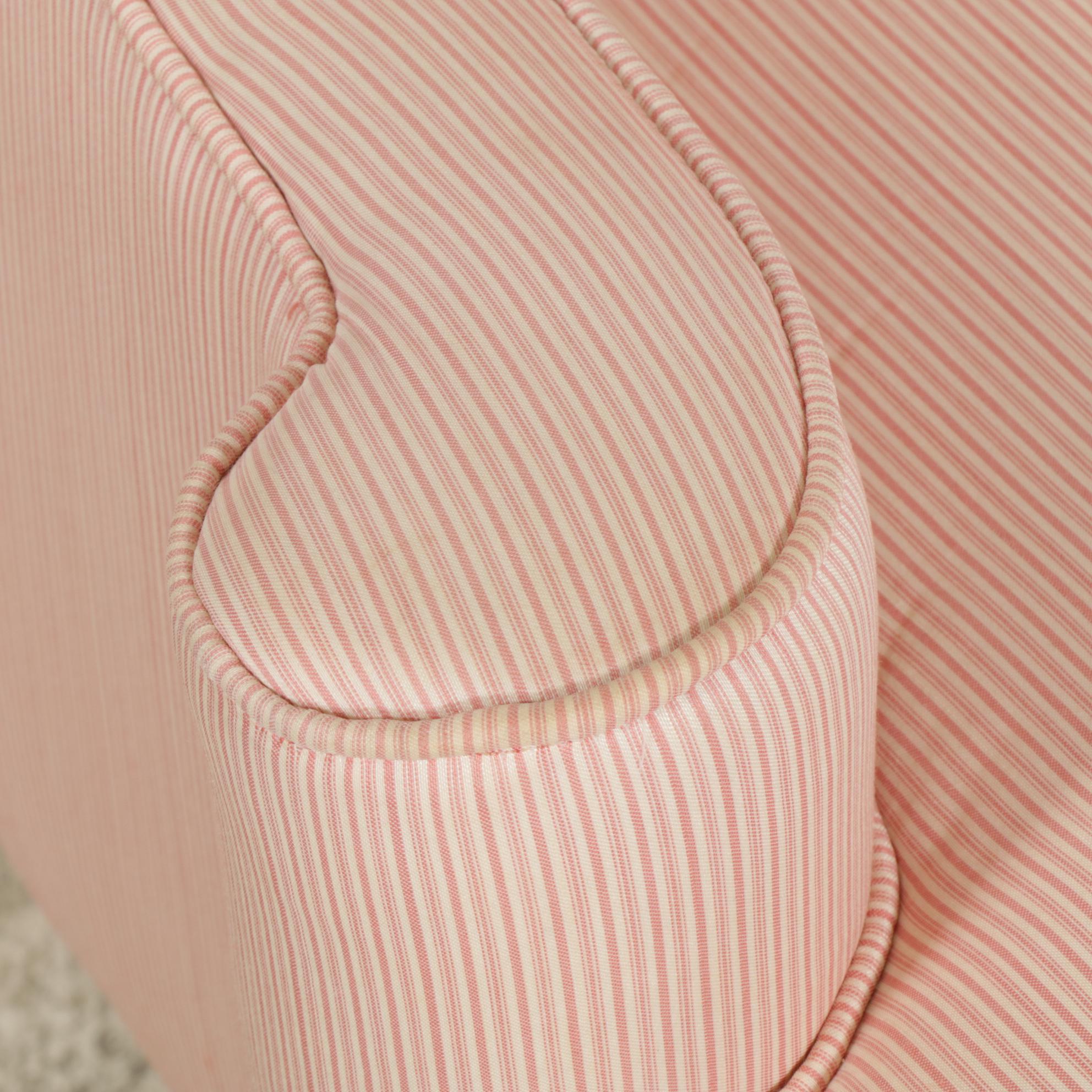 Pink Cotton Ticking Upholstered Wingback Armchair, Mid-20th Century