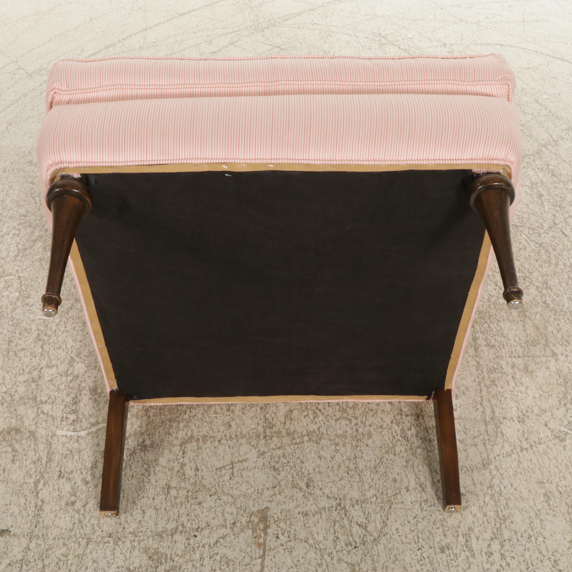 Pink Cotton Ticking Upholstered Wingback Armchair, Mid-20th Century