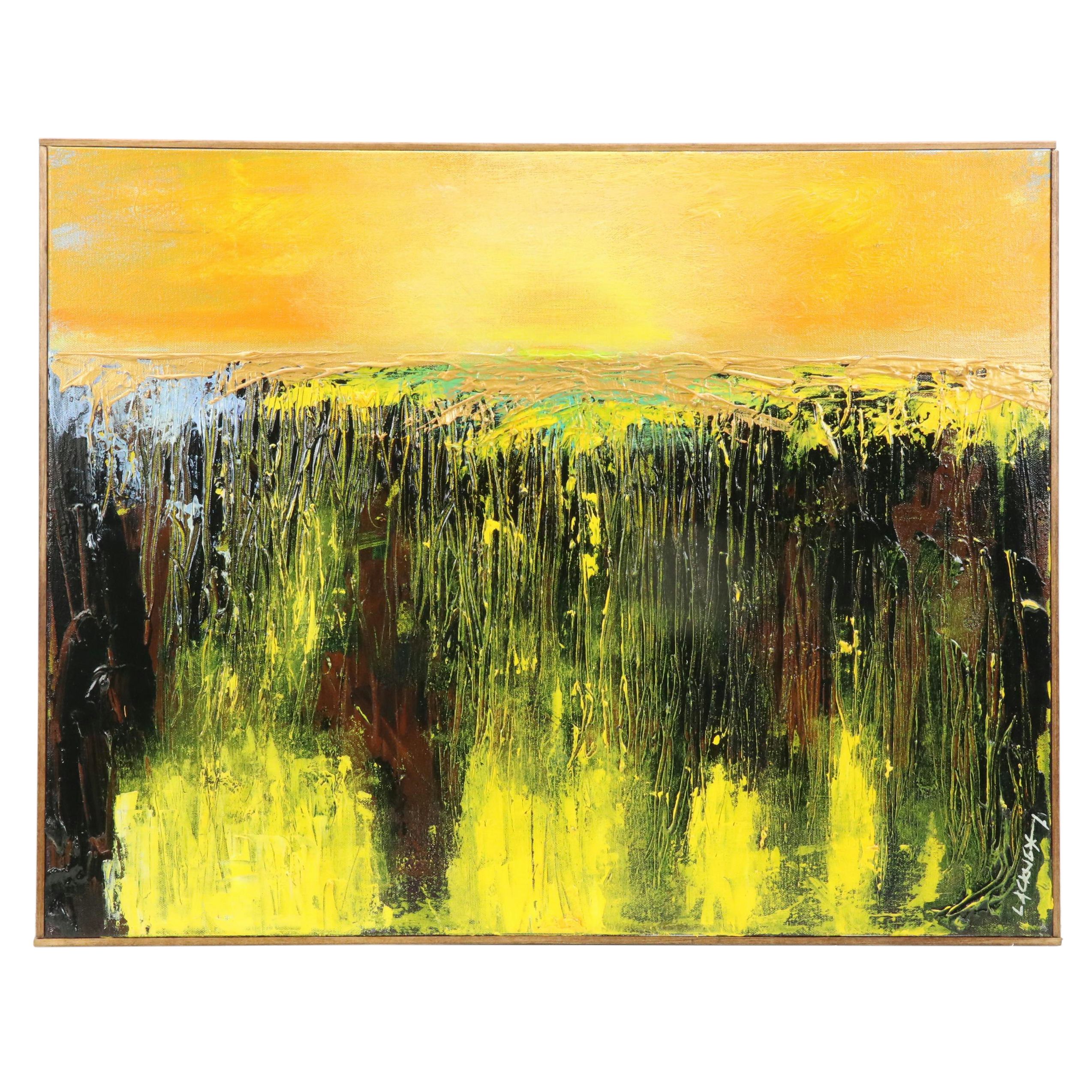 Robert R. Lackney Abstract Landscape Acrylic Painting "Marsh," 21st Century