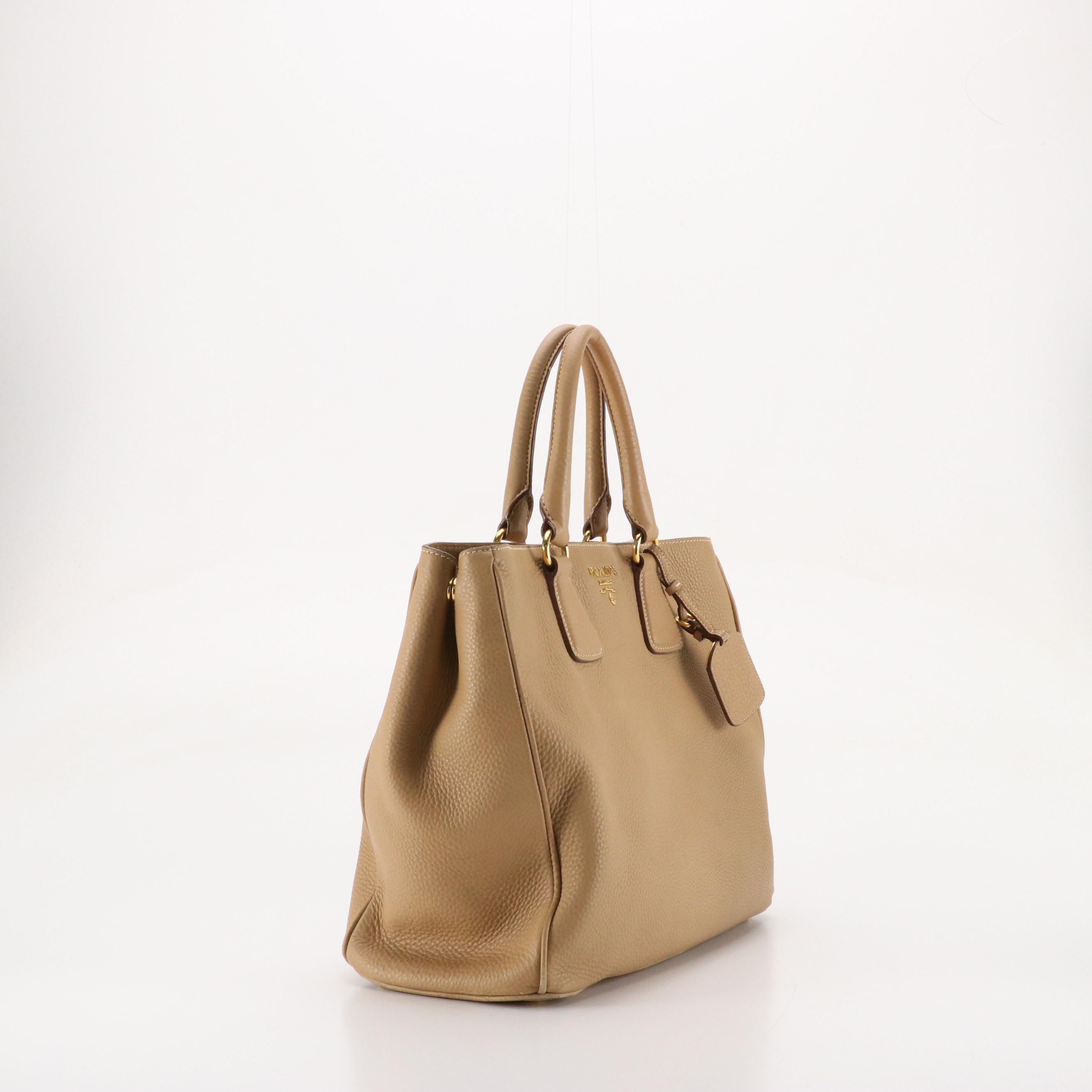 Prada Large Two-Way Tote in Beige Vitello Daino Leather