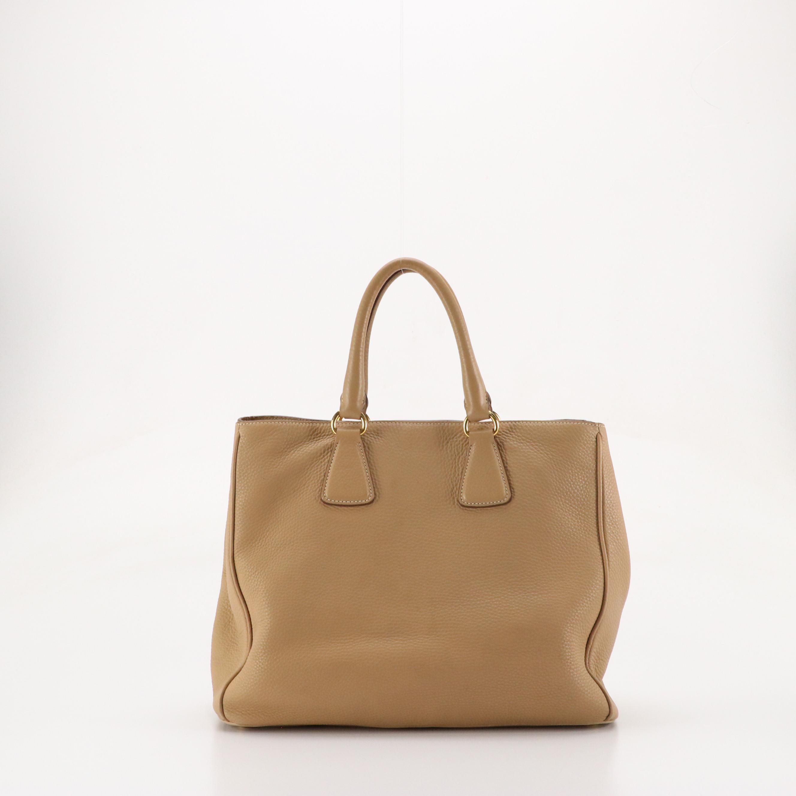 Prada Large Two-Way Tote in Beige Vitello Daino Leather