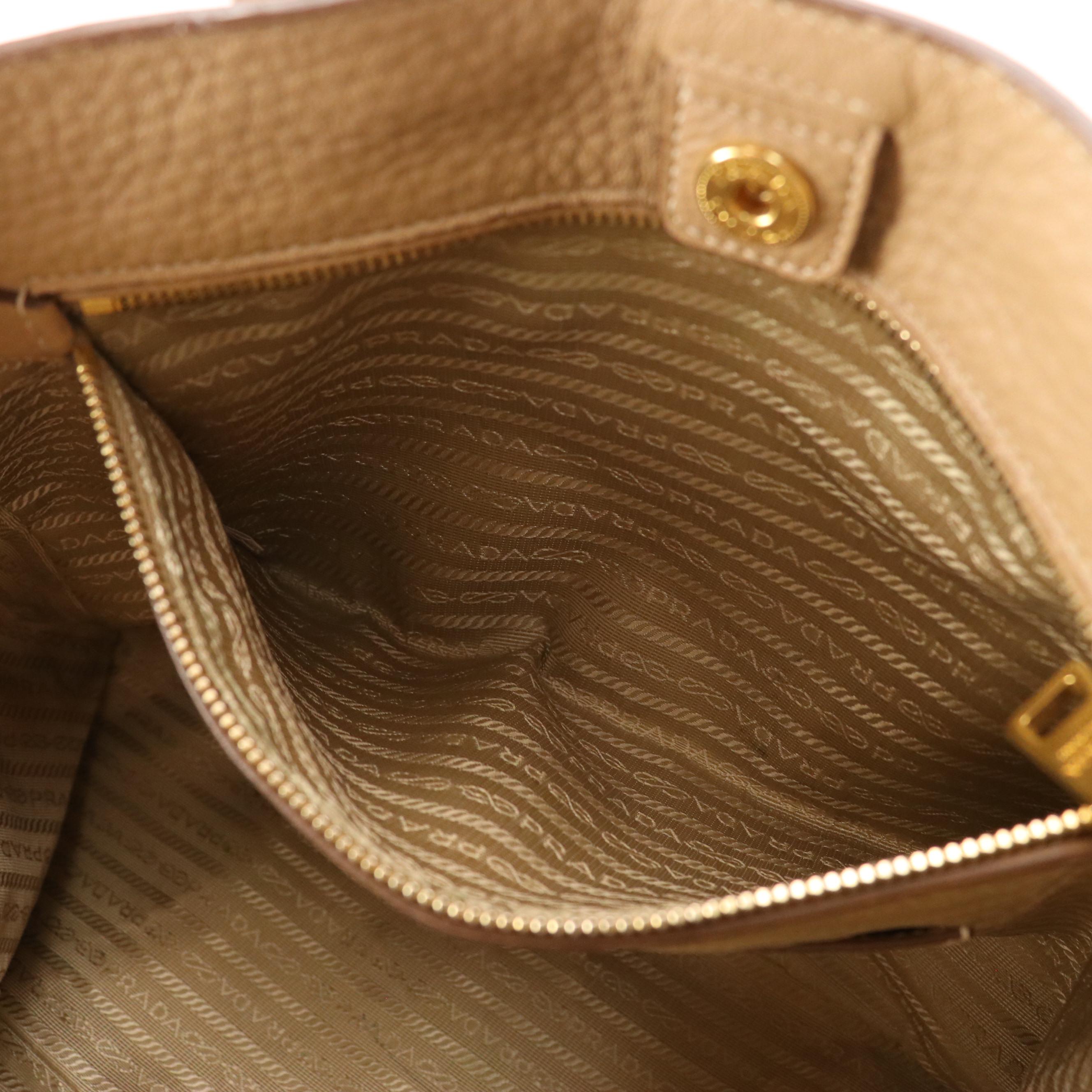 Prada Large Two-Way Tote in Beige Vitello Daino Leather