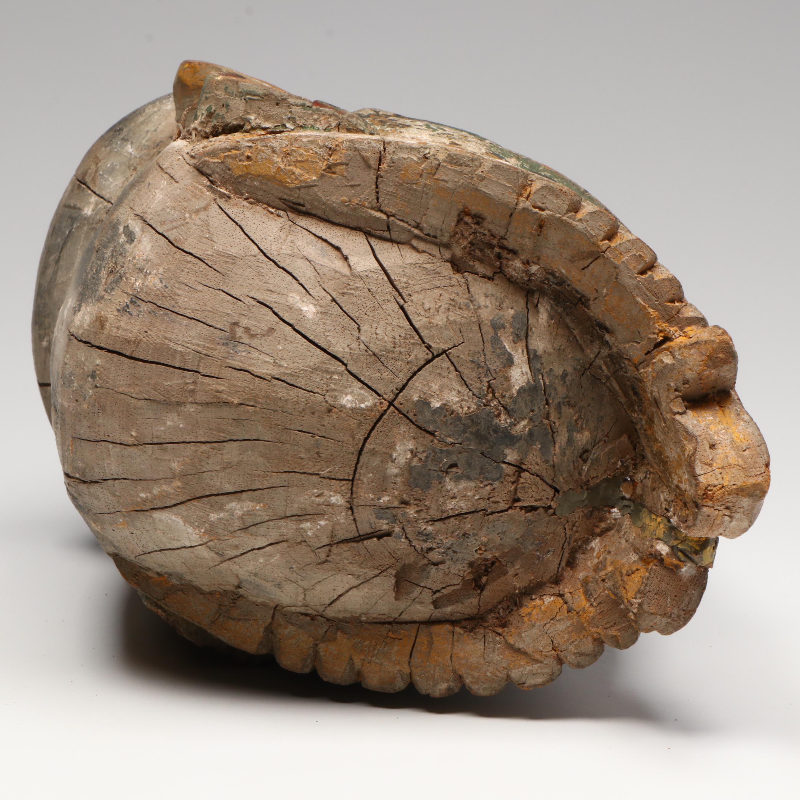 Southeast Asian Carved Polychrome Wood Head of Guardian, 20th Century