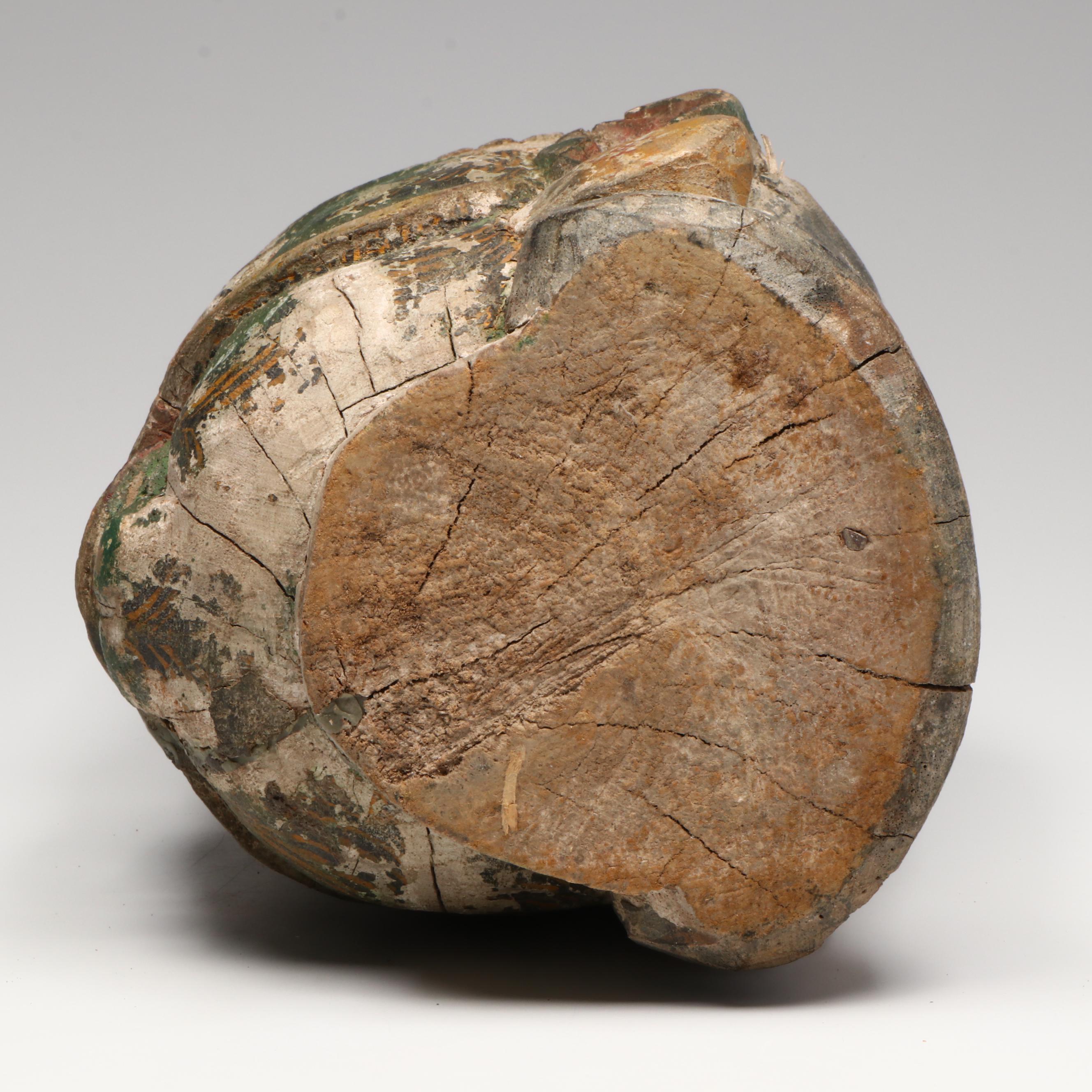 Southeast Asian Carved Polychrome Wood Head of Guardian, 20th Century