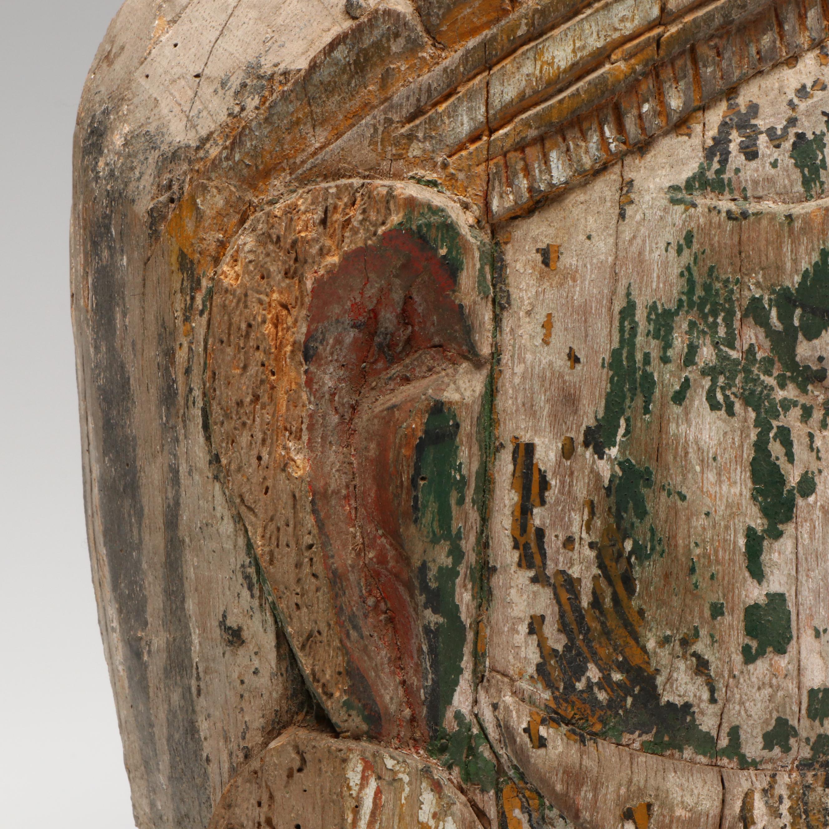 Southeast Asian Carved Polychrome Wood Head of Guardian, 20th Century