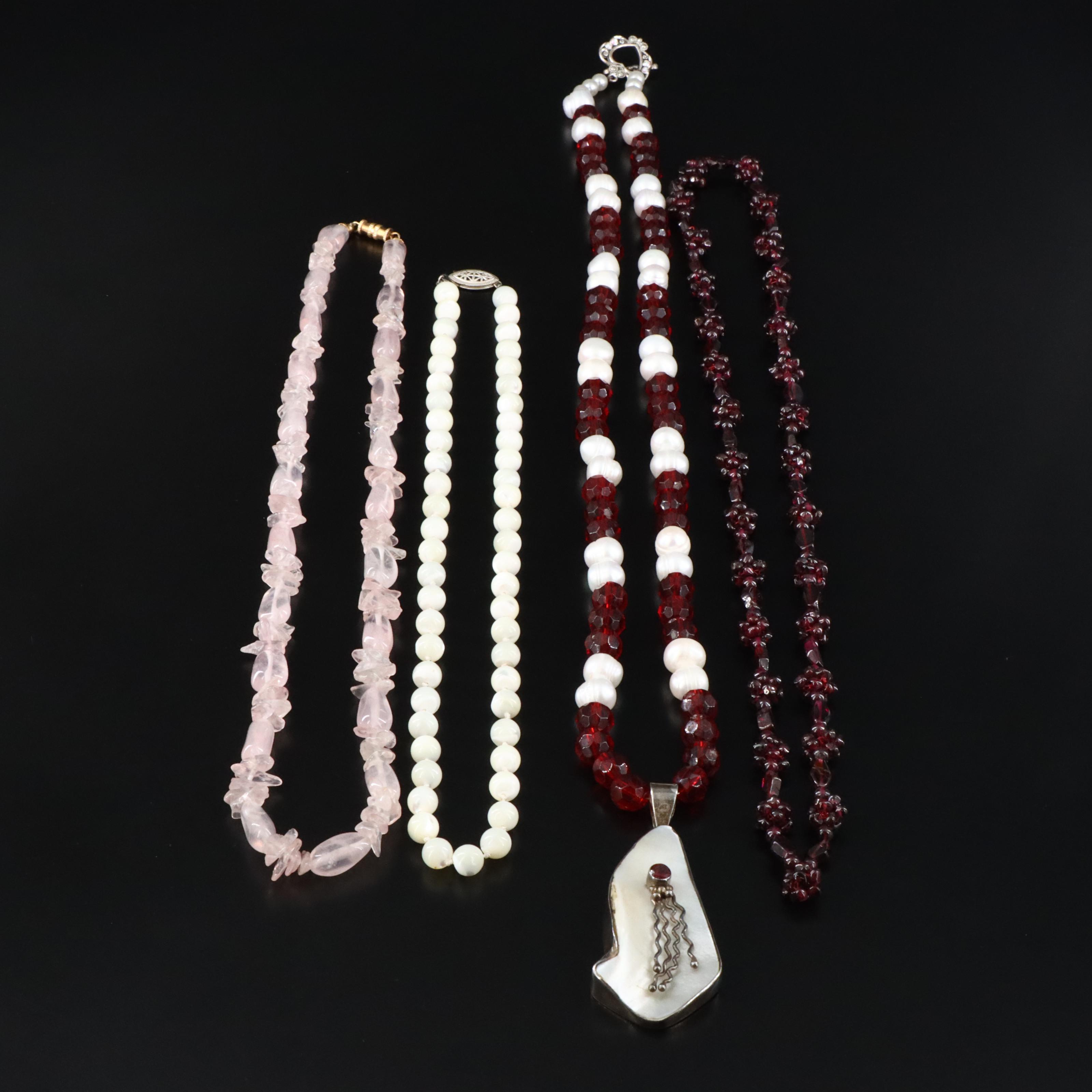 Rose Quartz, Pearl and Garnet Featured in Necklace Collection