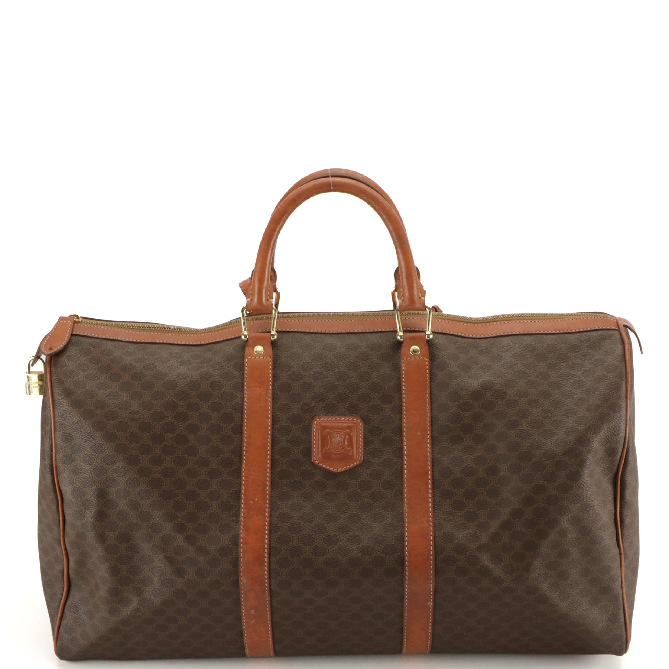 Celine Travel Duffel Bag in Macadam Coated Canvas and Leather Trim