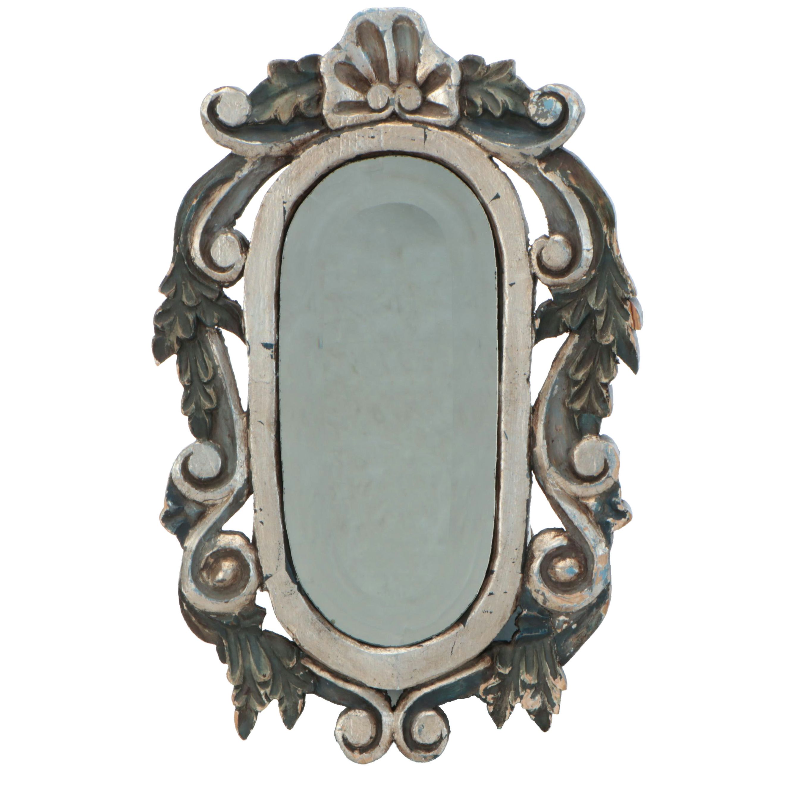 Spanish Baroque Style Polychrome Carved Wood Wall Mirror
