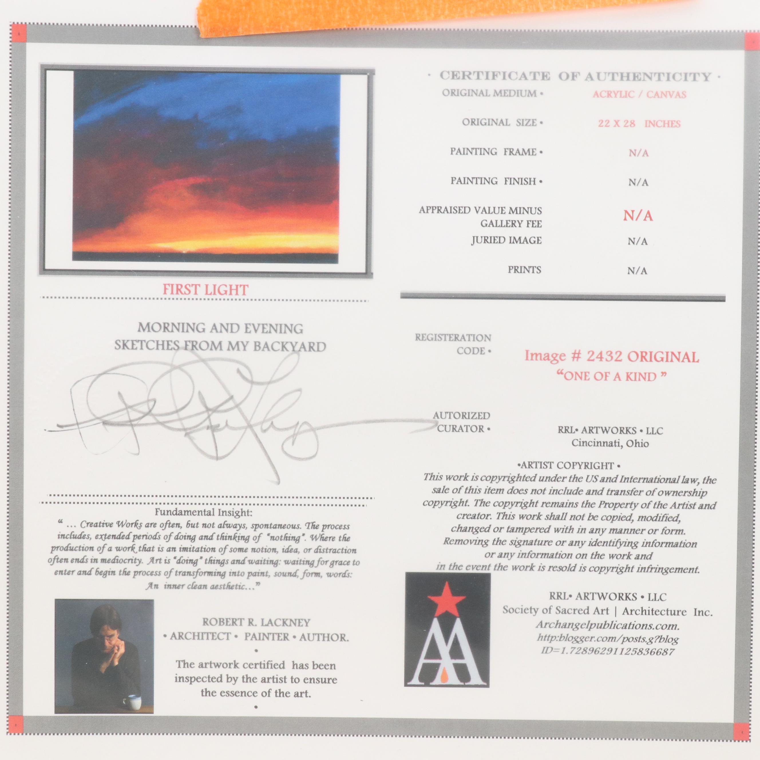 Robert R. Lackney Sunrise Landscape Acrylic Painting "First Light," 21st Century