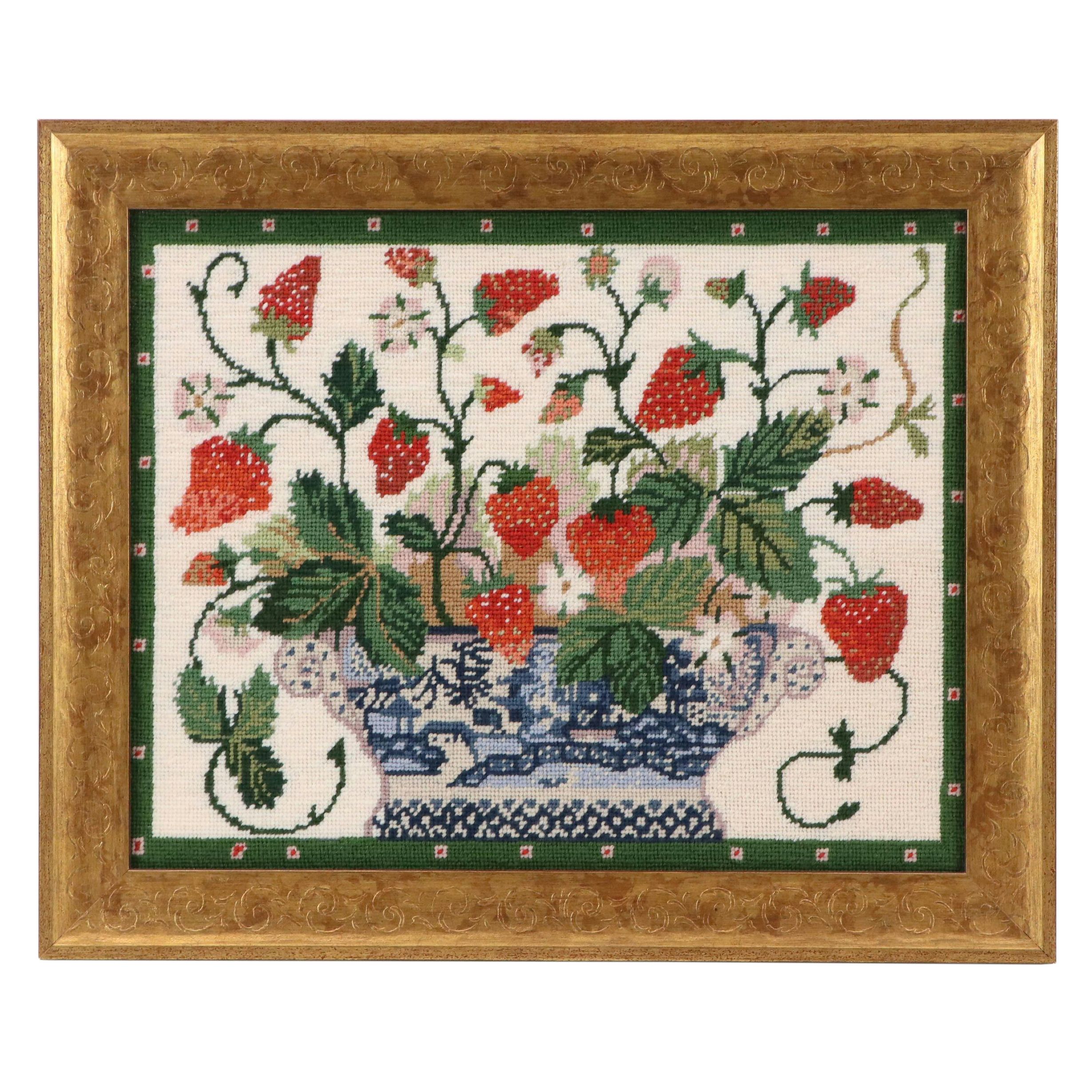 Kathleen Graf Needlepoint Panel "Cream Strawberry Fair" Design by Primavera