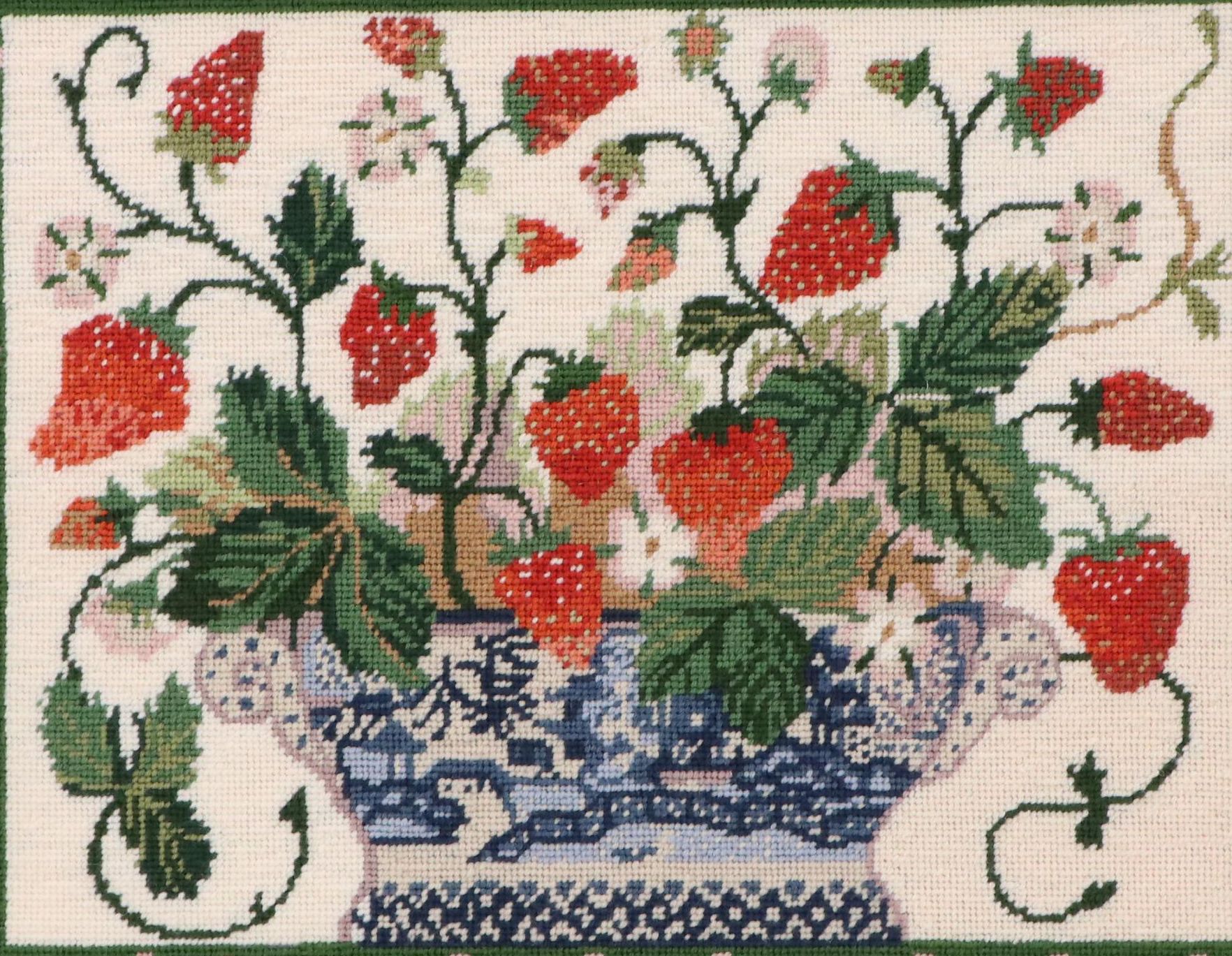 Kathleen Graf Needlepoint Panel "Cream Strawberry Fair" Design by Primavera