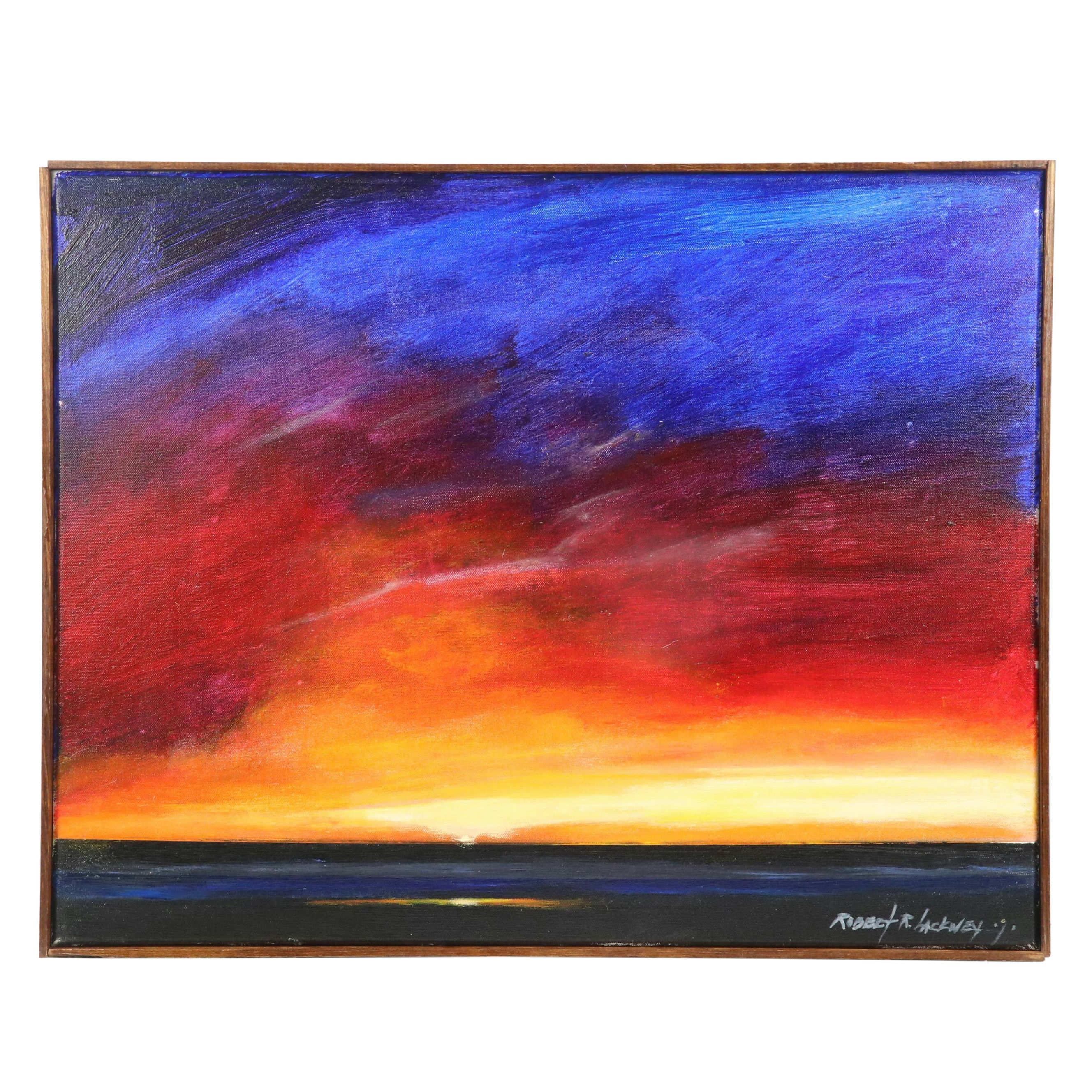 Robert R. Lackney Sunrise Landscape Acrylic Painting "First Light," 21st Century