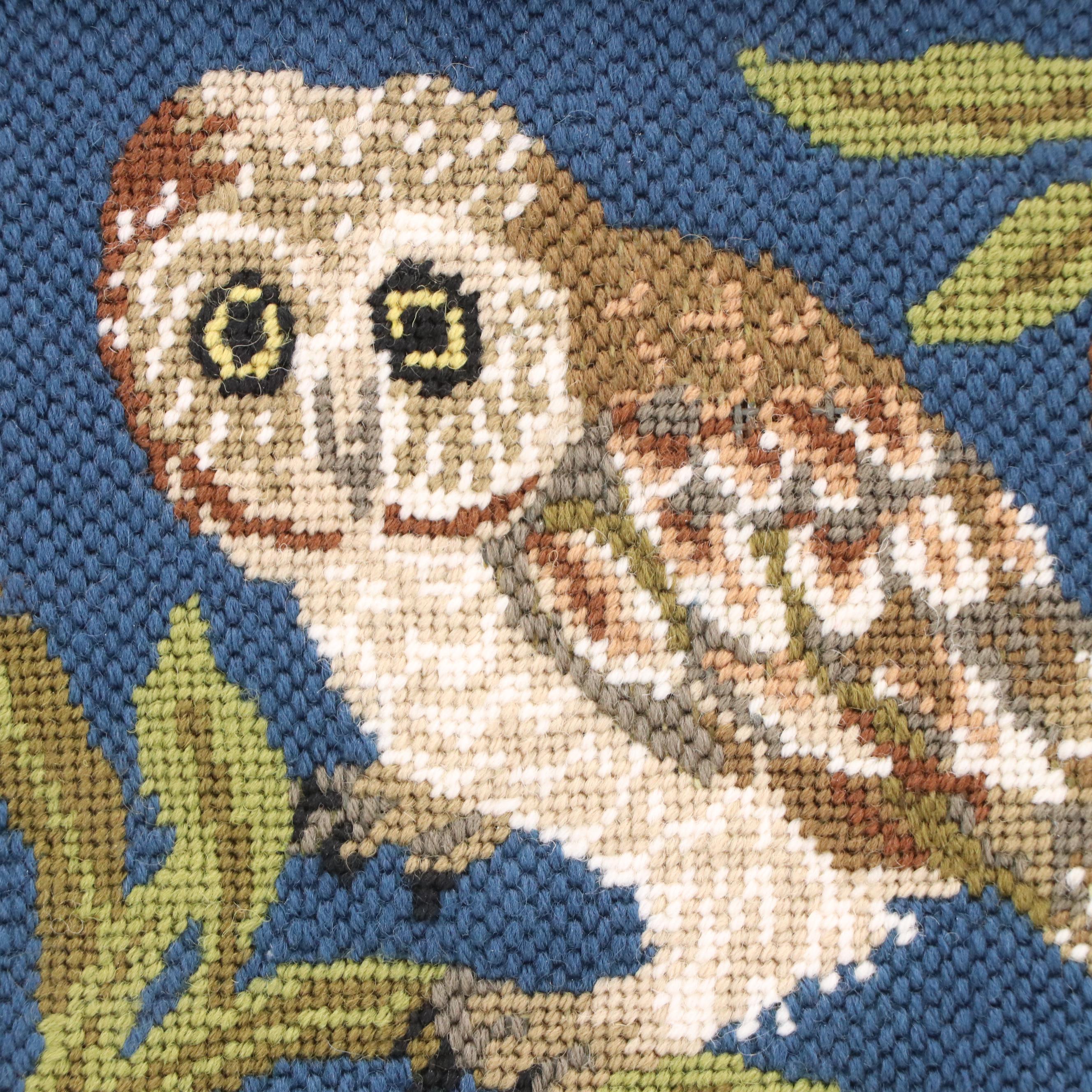 Kathleen Graf Needlepoint Panel "Owls" Design by Beth Russell