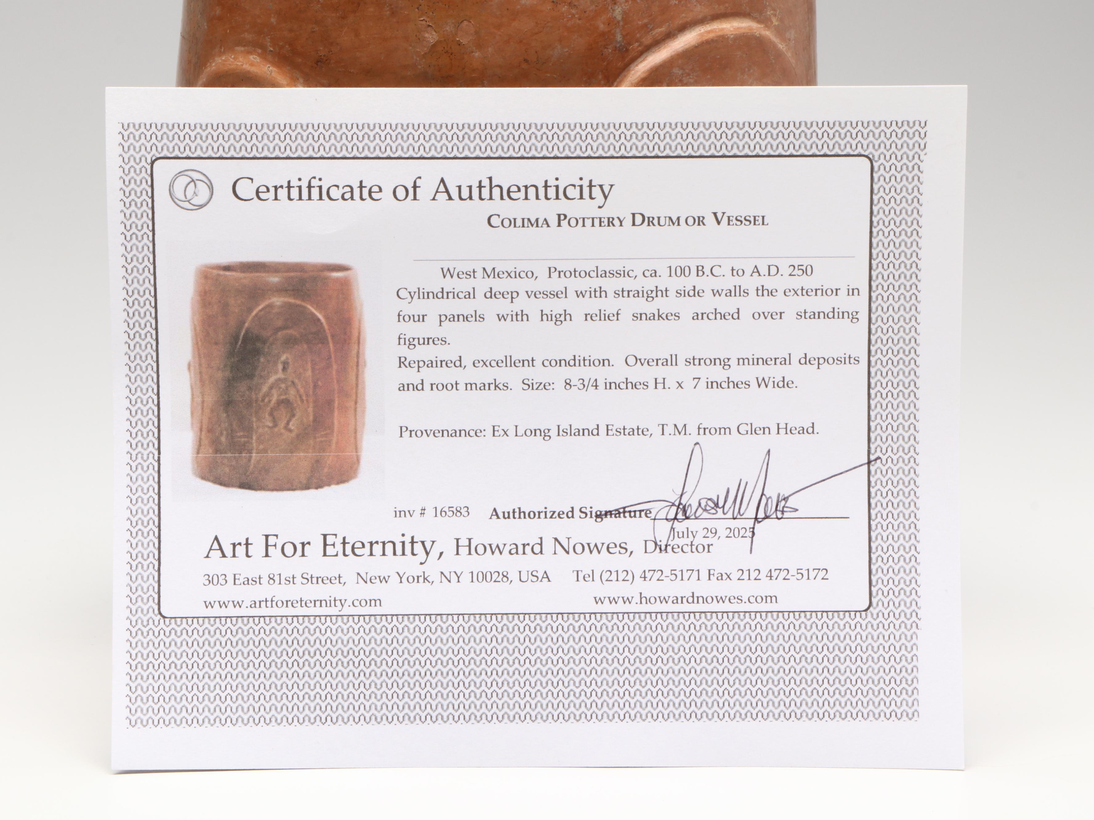 Colima Pottery Drum or Vessel, Circa 100 BCE–250 CE