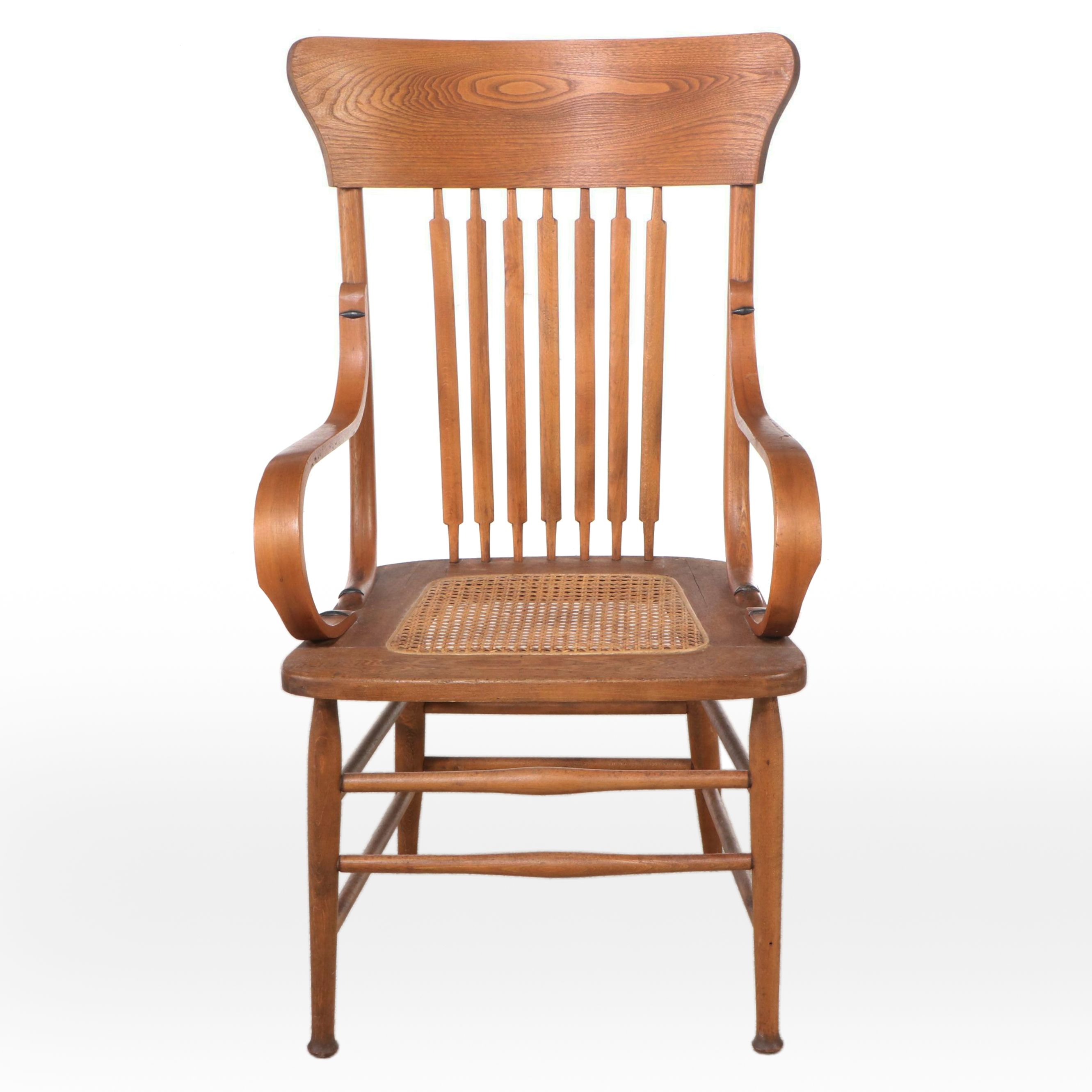 Windsor Back Oak Armchair with Rattan Seat
