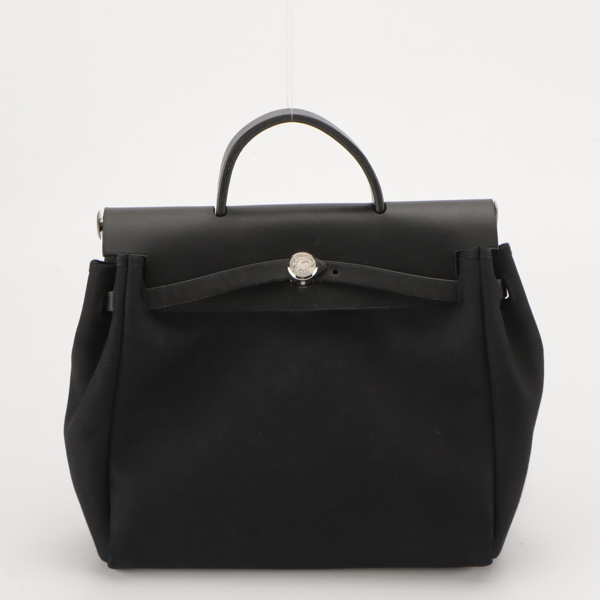 Hermès Herbag à Dos Convertible Backpack in Noir Canvas Toile & Calfskin Leather