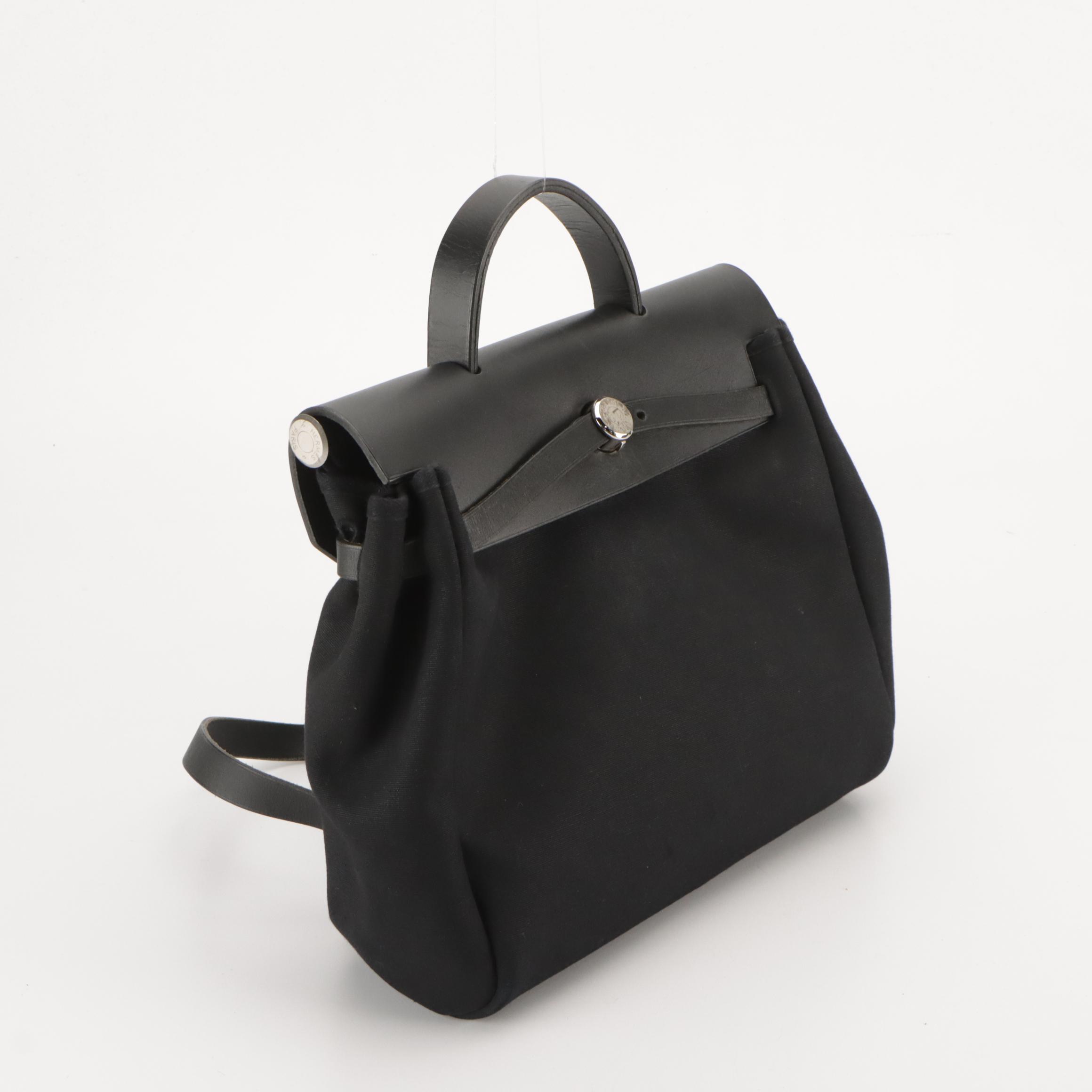 Hermès Herbag à Dos Convertible Backpack in Noir Canvas Toile & Calfskin Leather