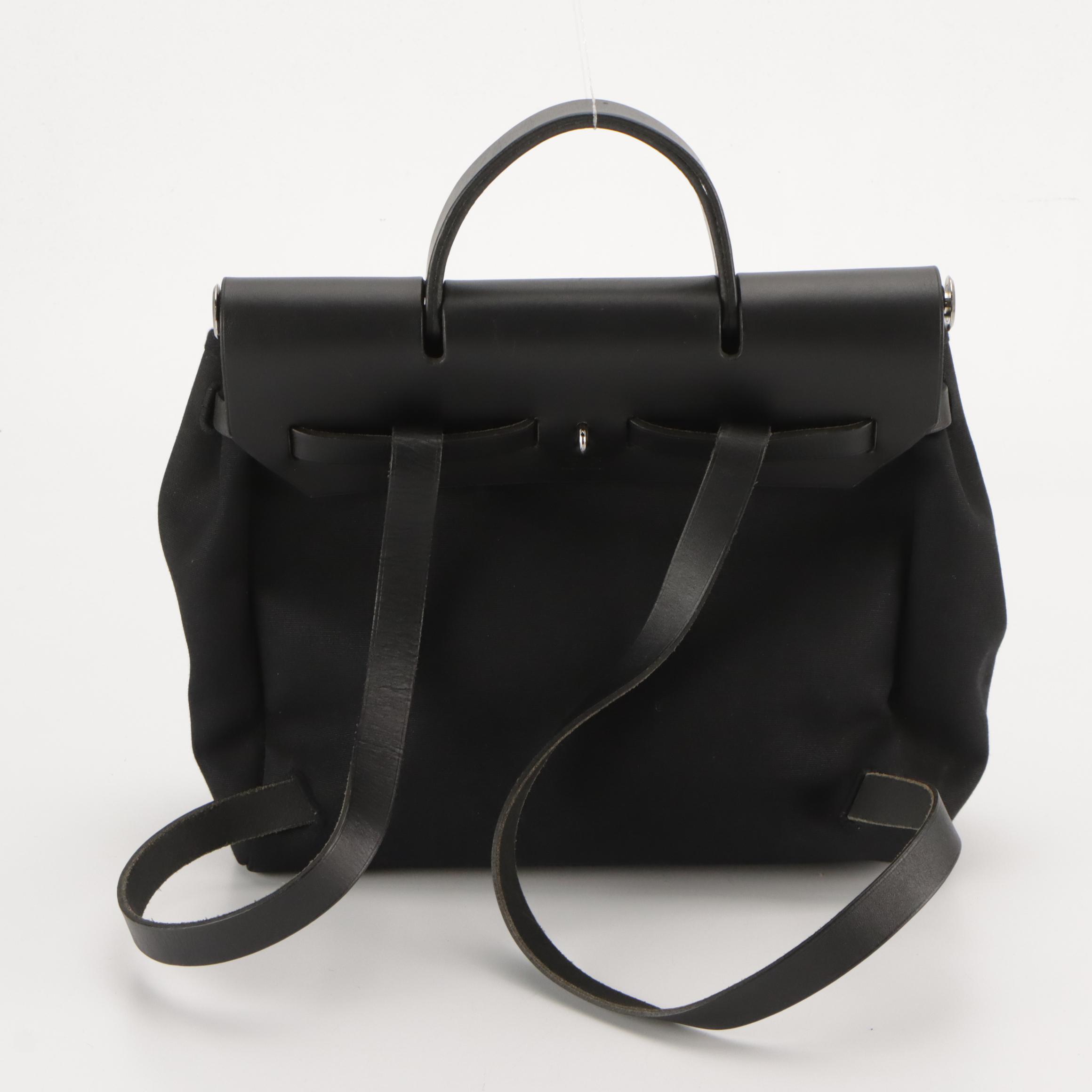 Hermès Herbag à Dos Convertible Backpack in Noir Canvas Toile & Calfskin Leather