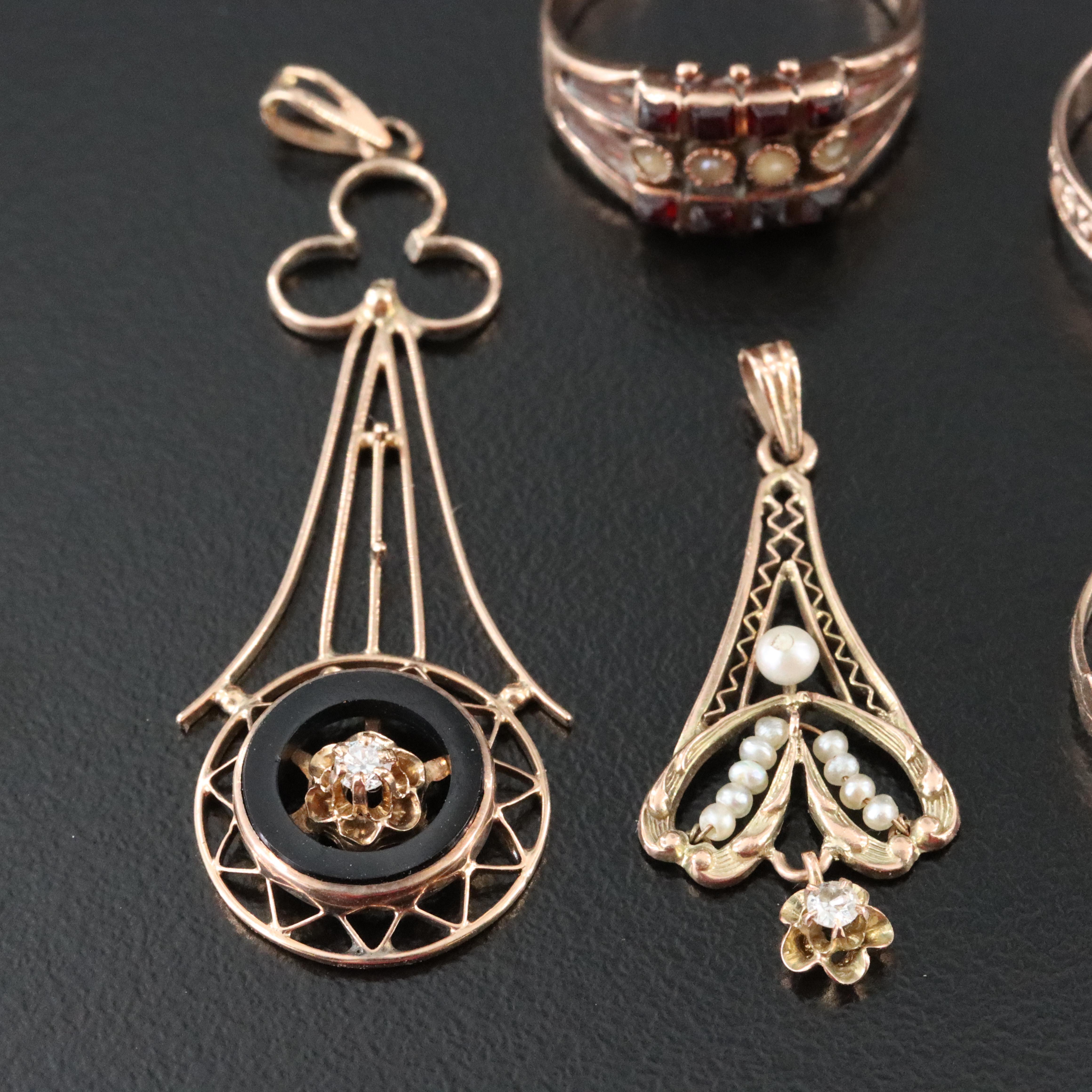 Antique 9K and 10K Rings and Pendants Including Victorian