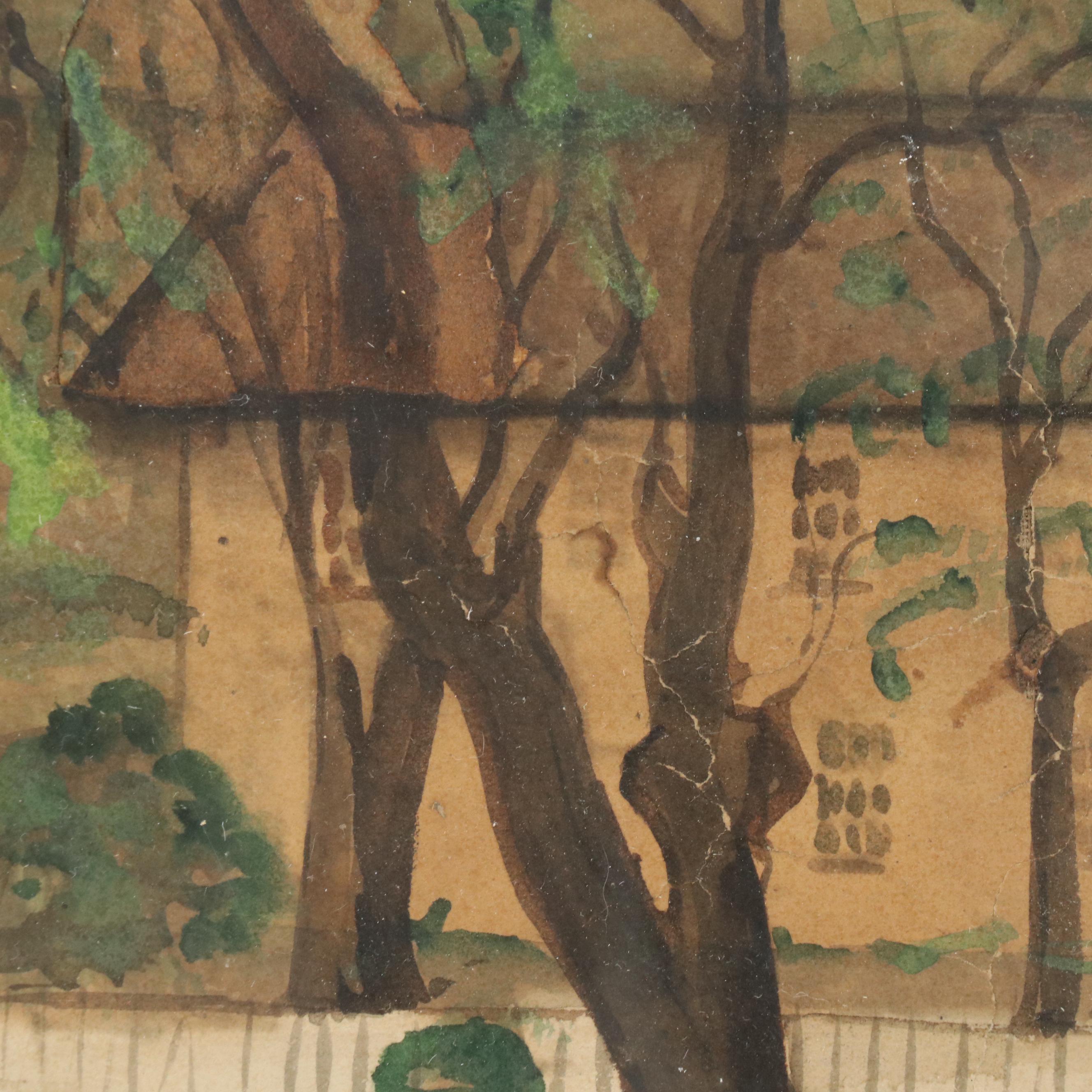 American Farm Scene Gouache Folk Painting, Late 19th Century