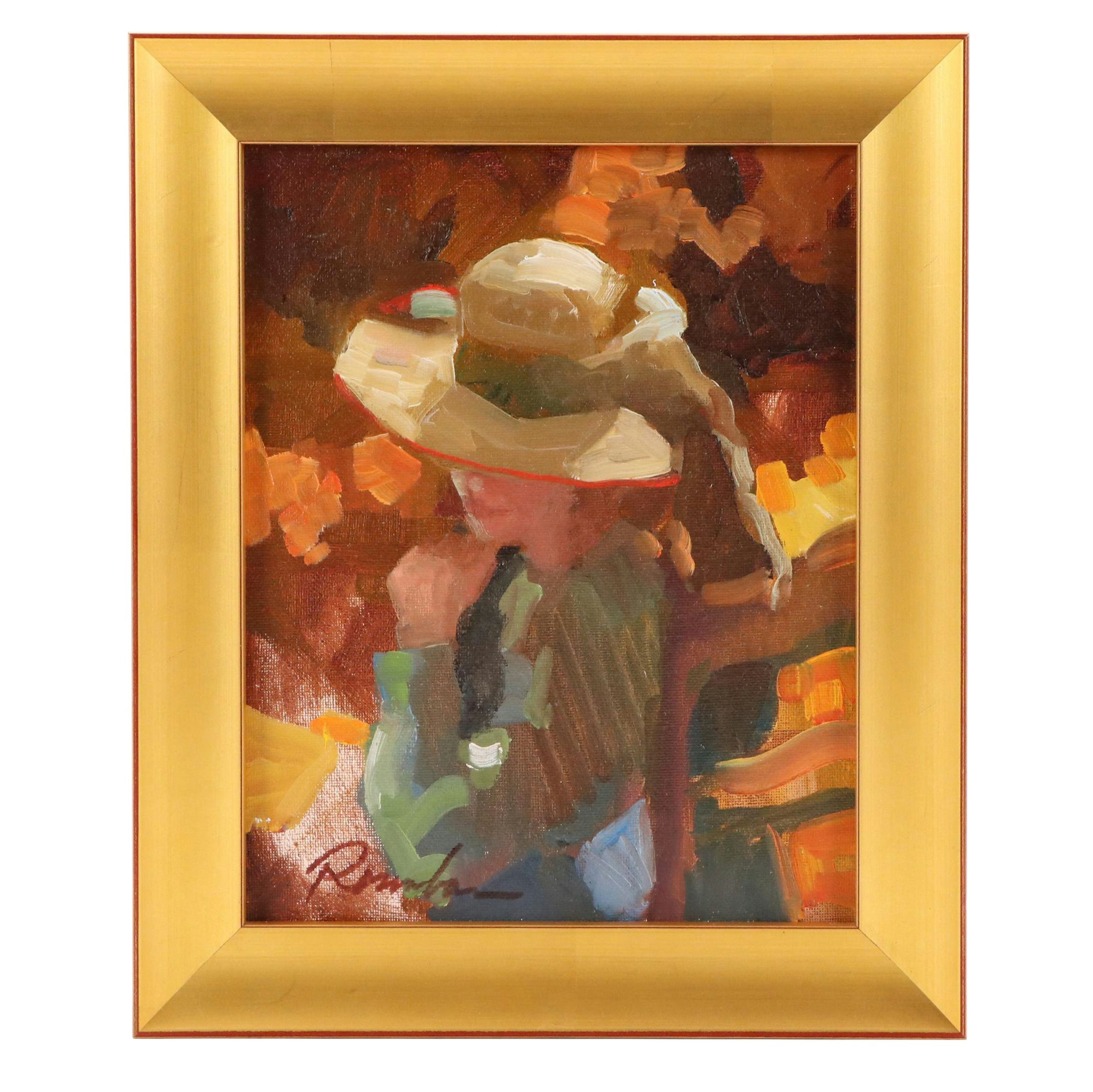 Autumnal Portrait Oil Painting of Woman in Hat