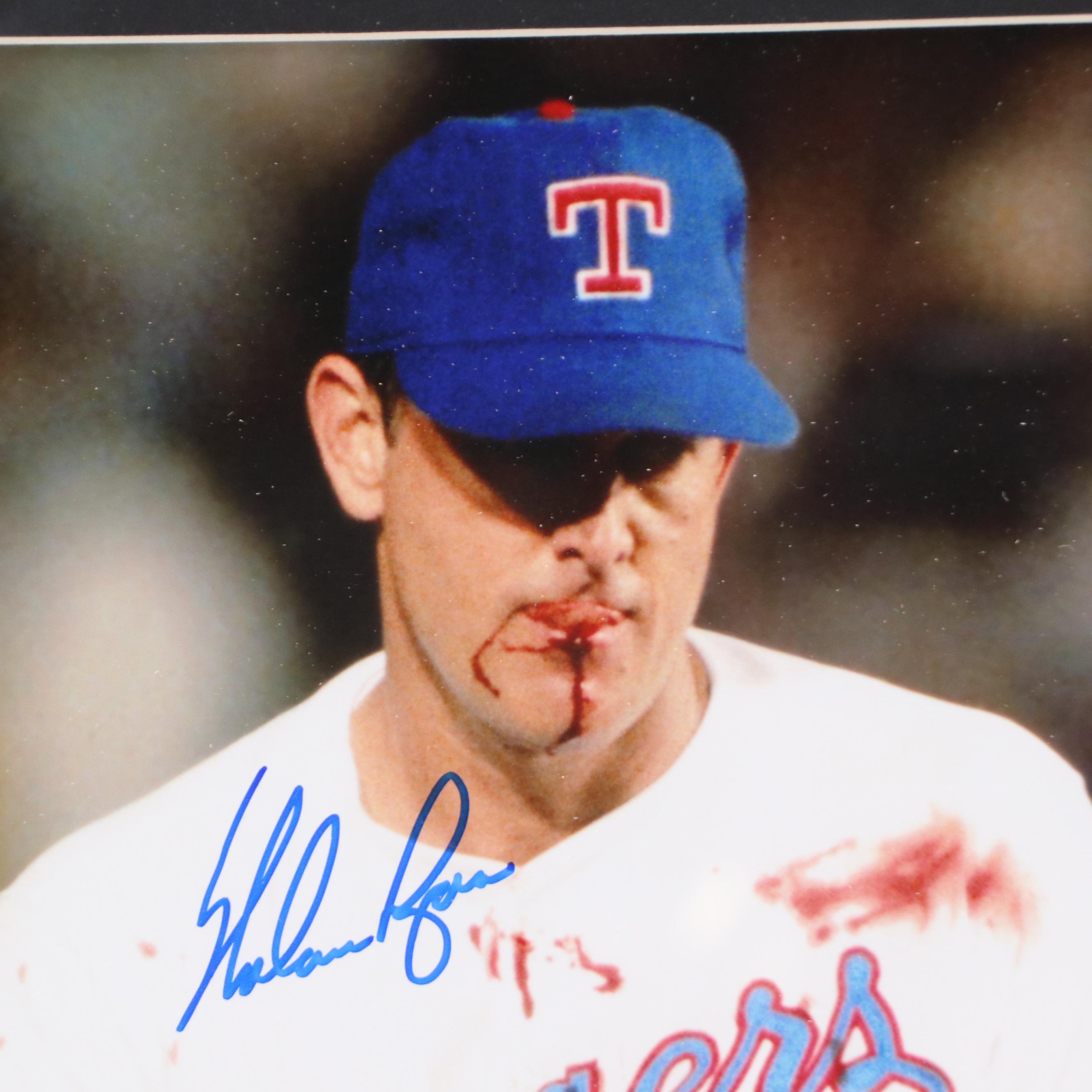 Nolan Ryan Signed Texas Rangers Baseball Print in Matted Frame, Beckett