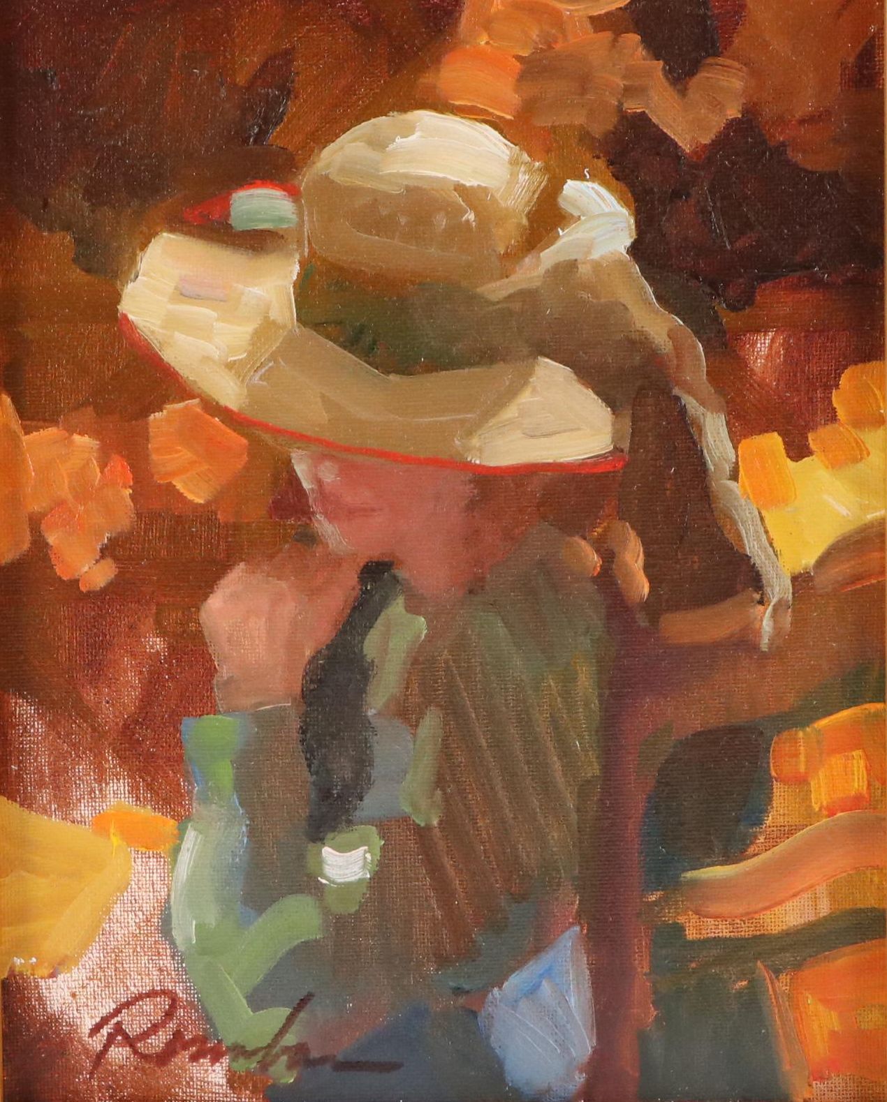 Autumnal Portrait Oil Painting of Woman in Hat