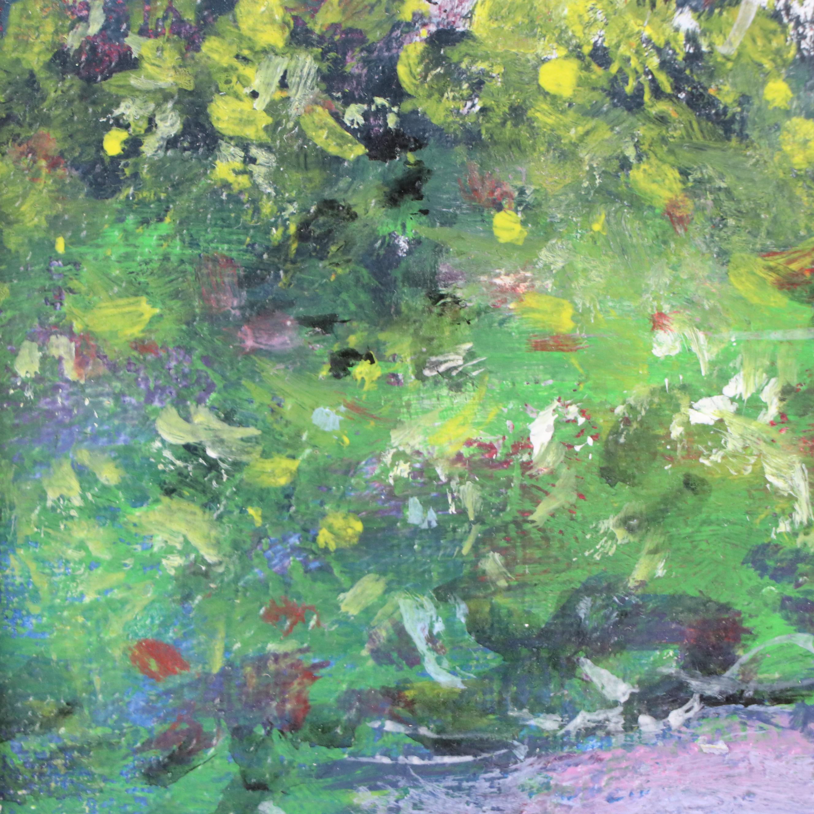 Landscape Acrylic Painting of Cottage in Flowering Garden