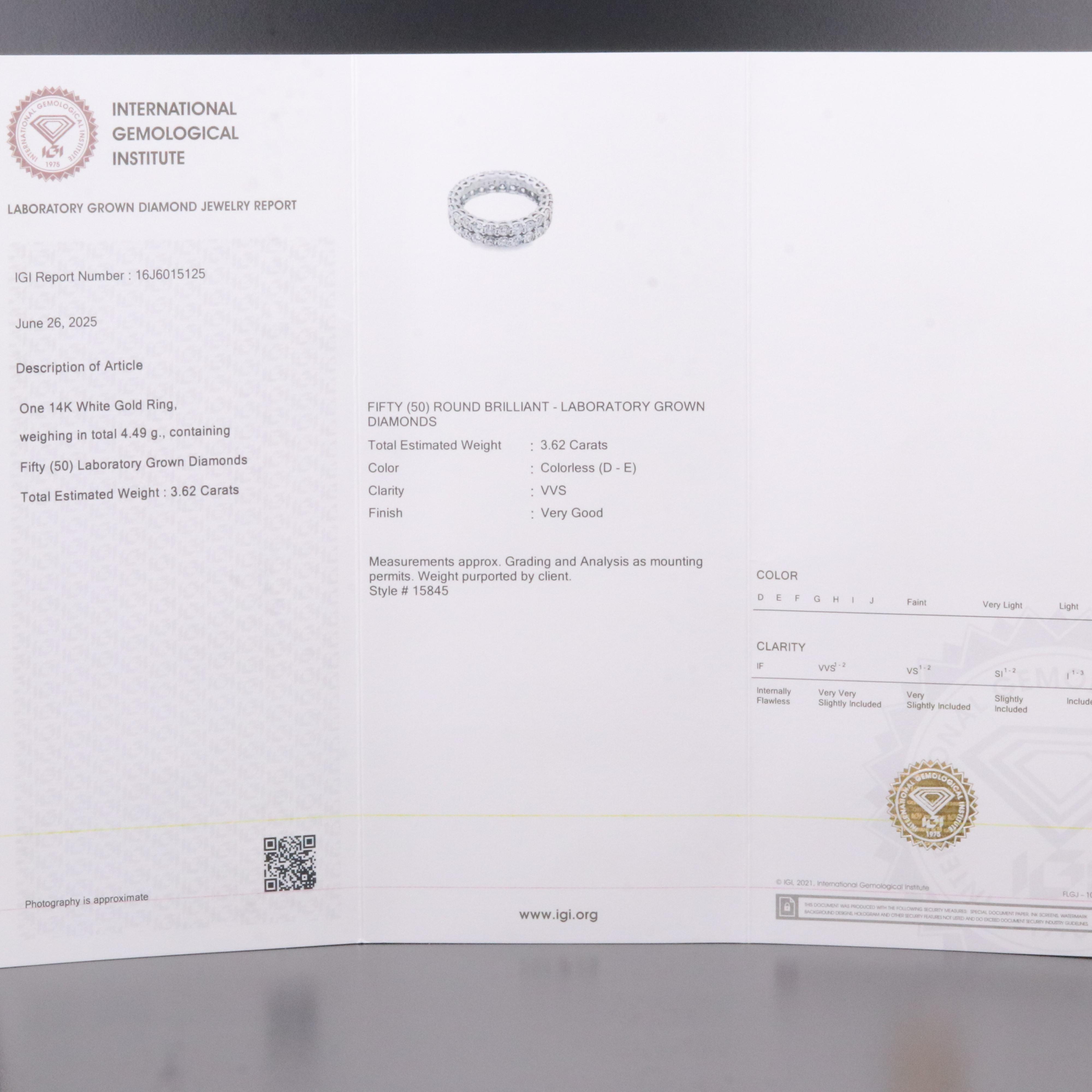 14K 3.62 CTW Lab Grown Diamond Eternity Band with IGI Report