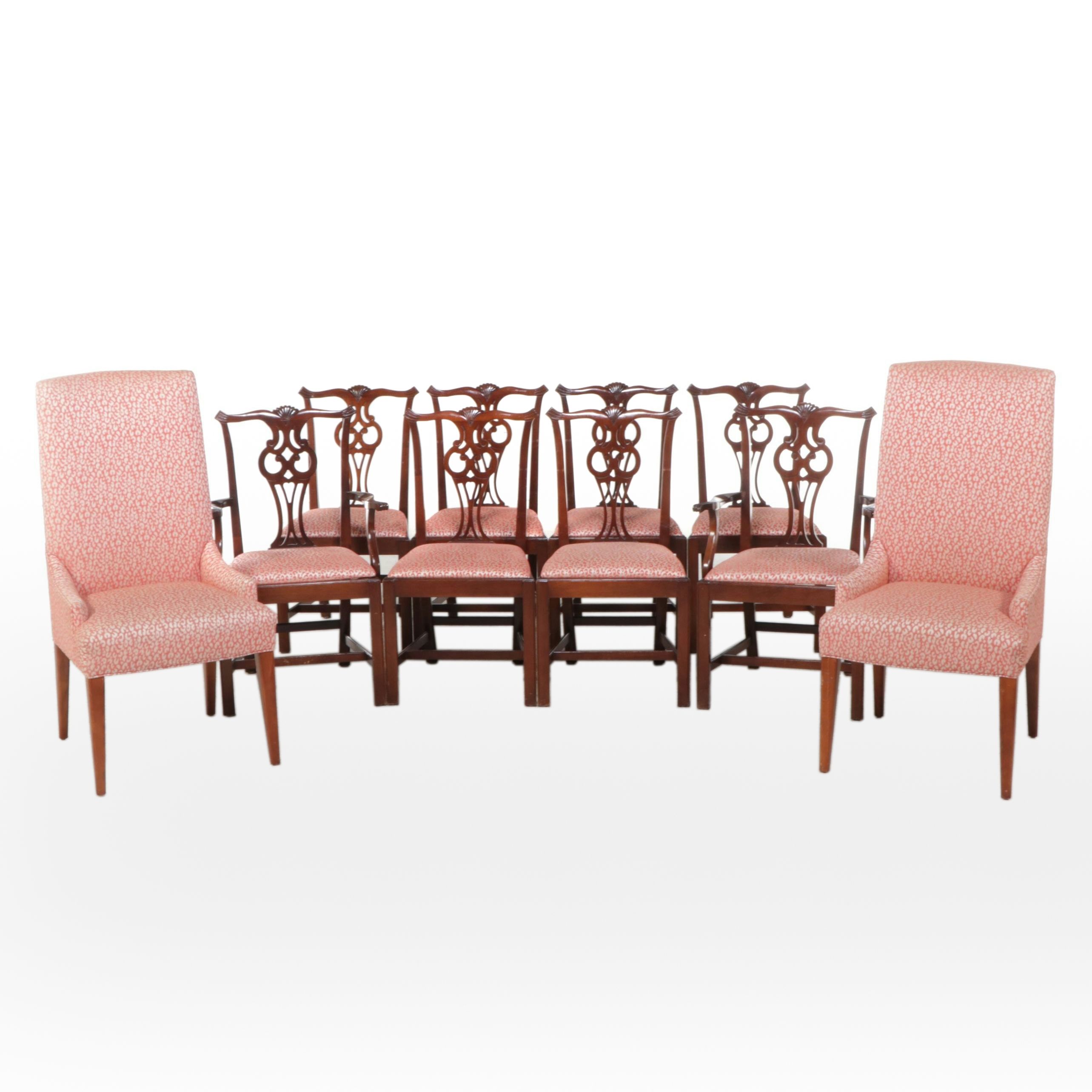 Set of Ten Pink Leopard Print Upholstered Armchairs and Side Chairs