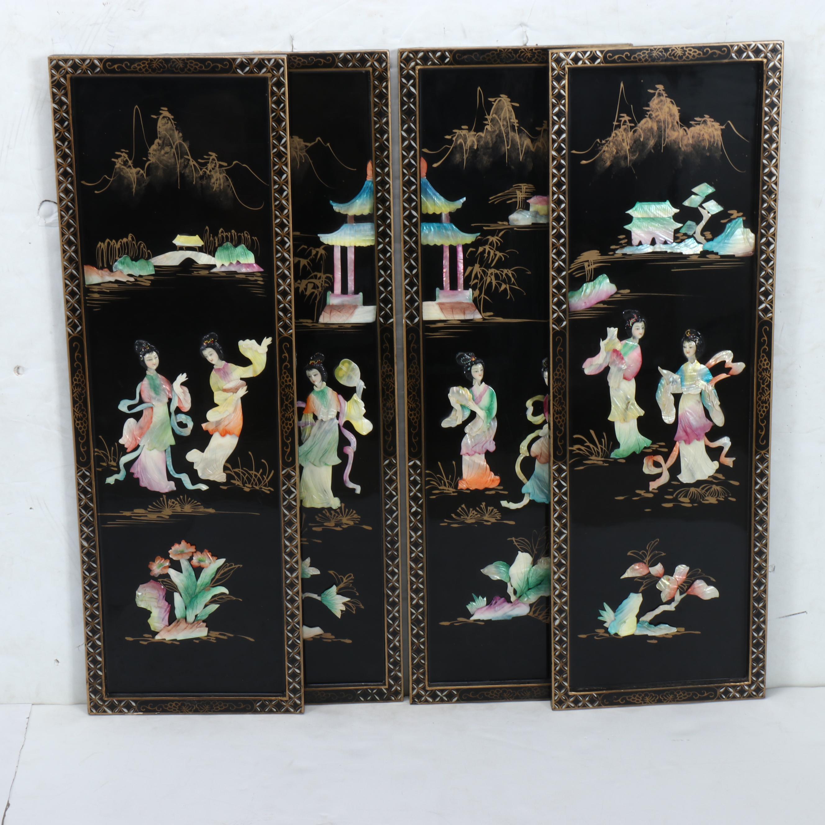 Chinese Lacquer Panels of Beauties in a Traditional Landscape