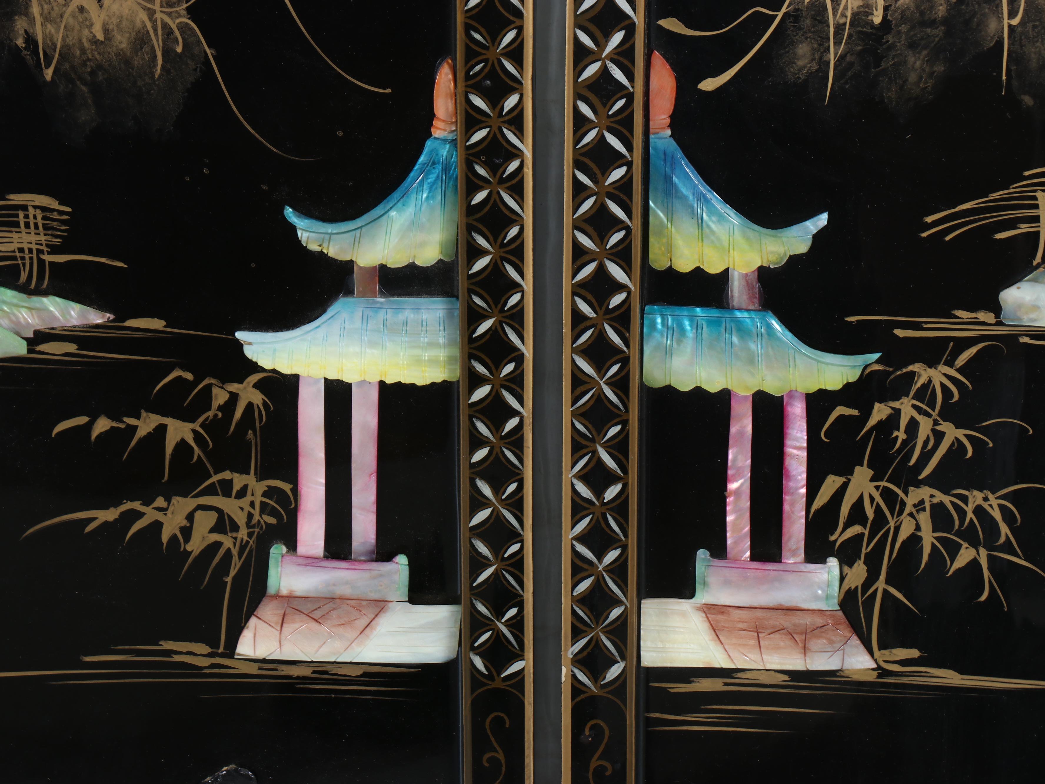 Chinese Lacquer Panels of Beauties in a Traditional Landscape