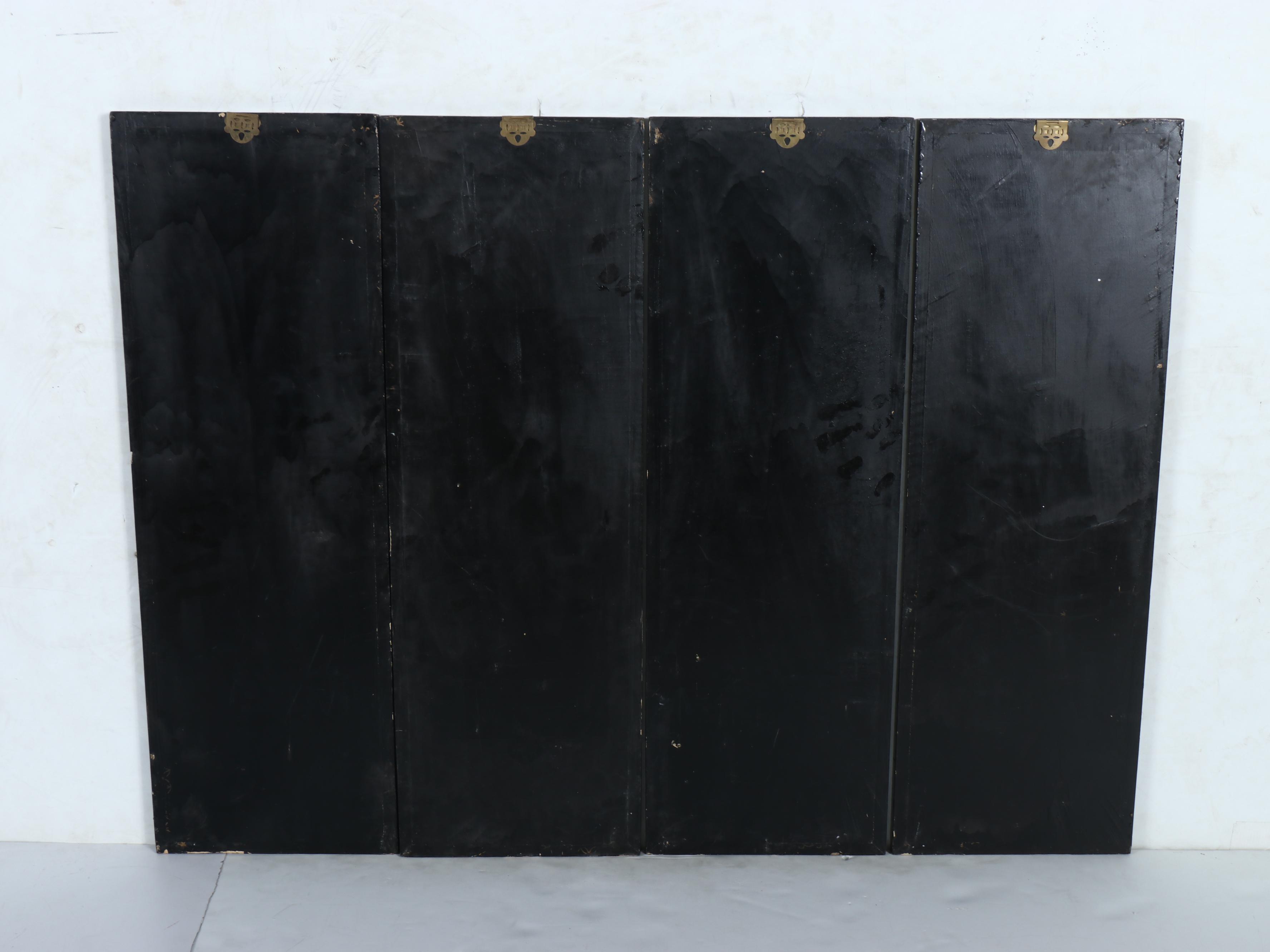 Chinese Lacquer Panels of Beauties in a Traditional Landscape