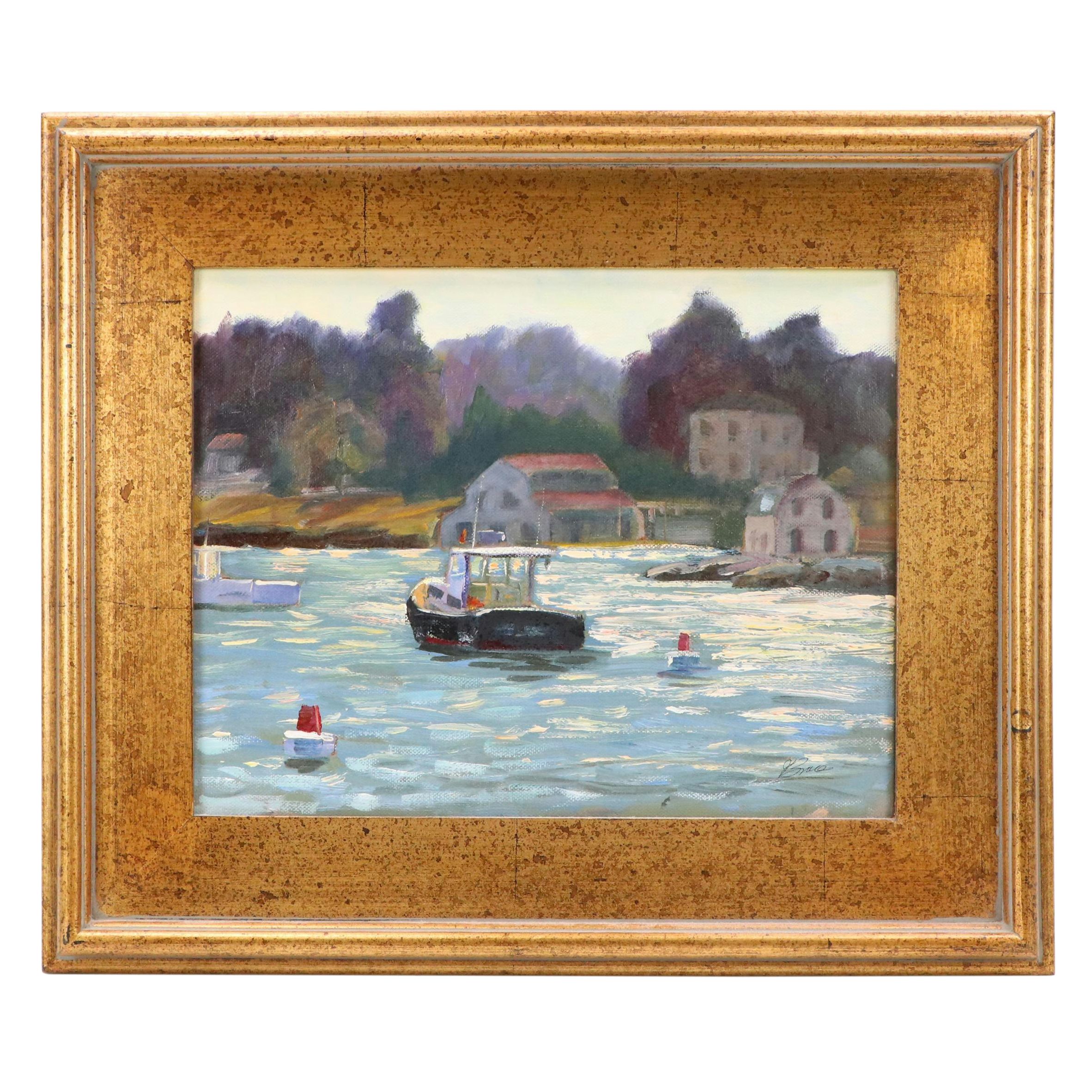 Ian Bruce Coastal Oil Painting "Rockport Lobster Boats"