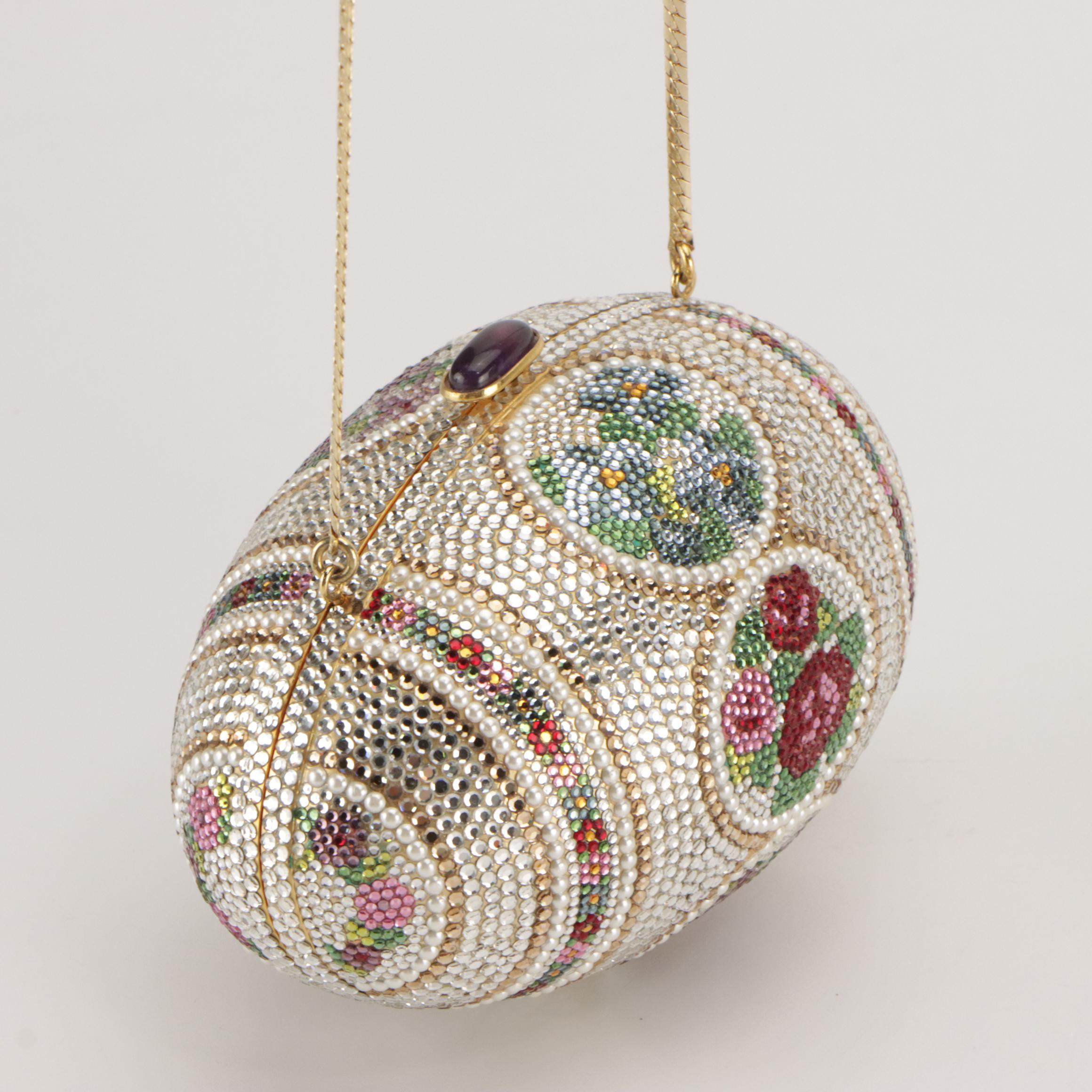 Judith Leiber Crystal Embellished Egg Minaudière with Mini Metal Hair Comb