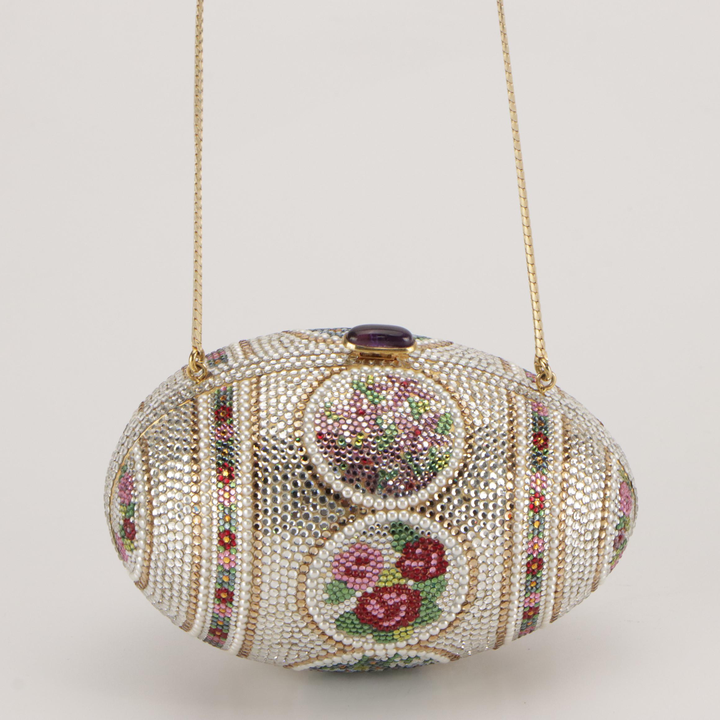 Judith Leiber Crystal Embellished Egg Minaudière with Mini Metal Hair Comb