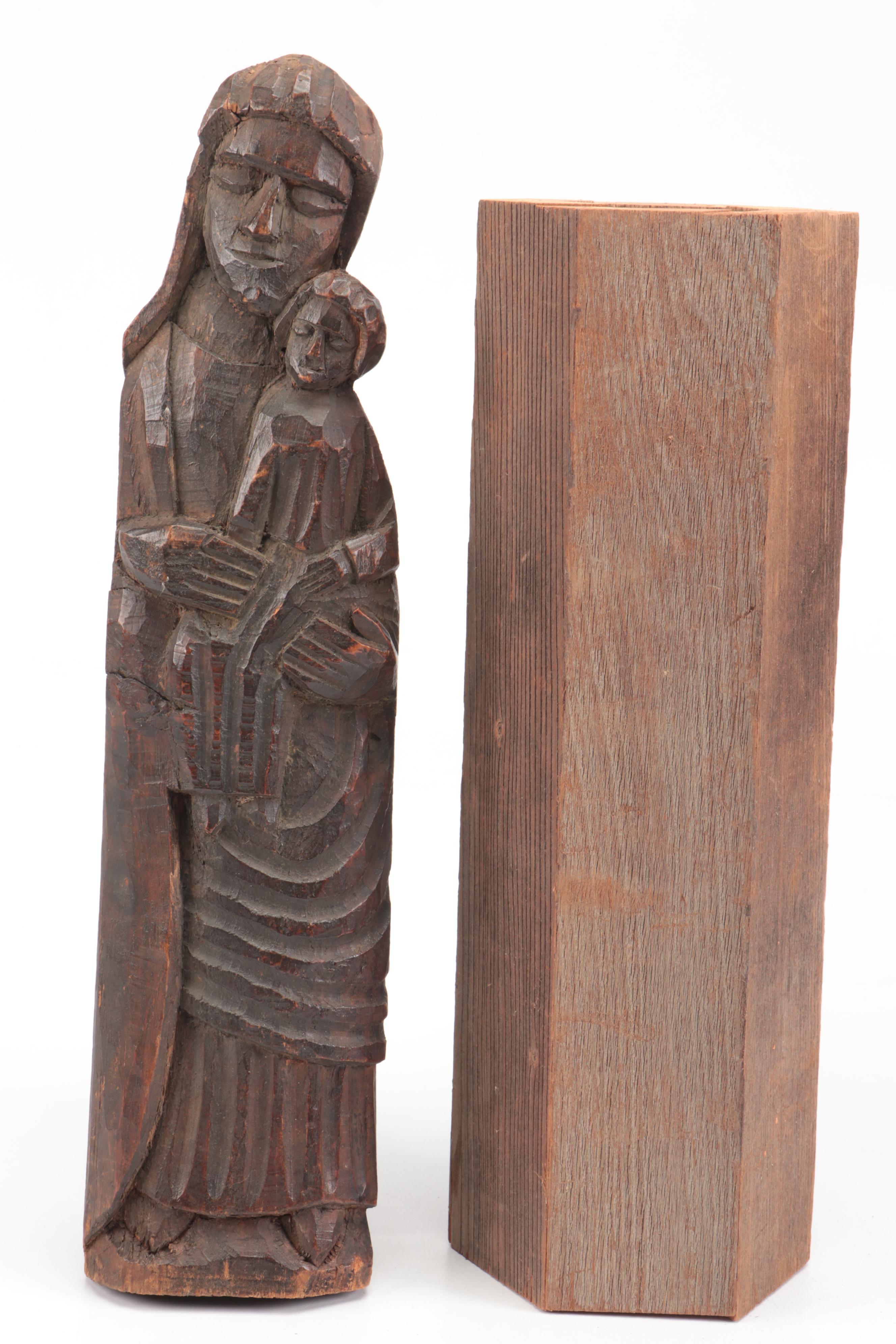 Carved Wood Madonna and Child Wall Hanging with More Décor